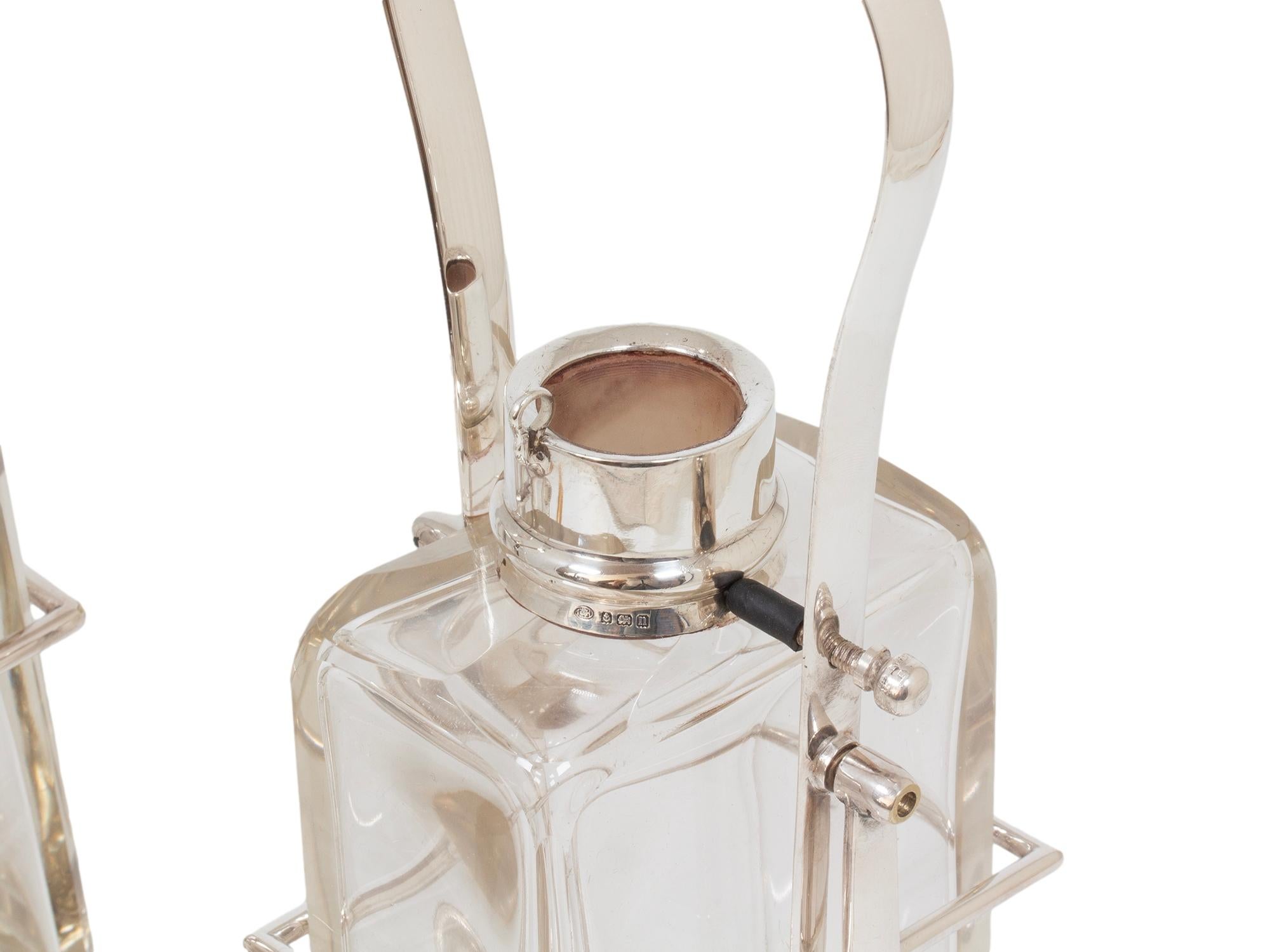 Hukin & Heath Pair of Silver Tilting Liquor Decanters For Sale 3