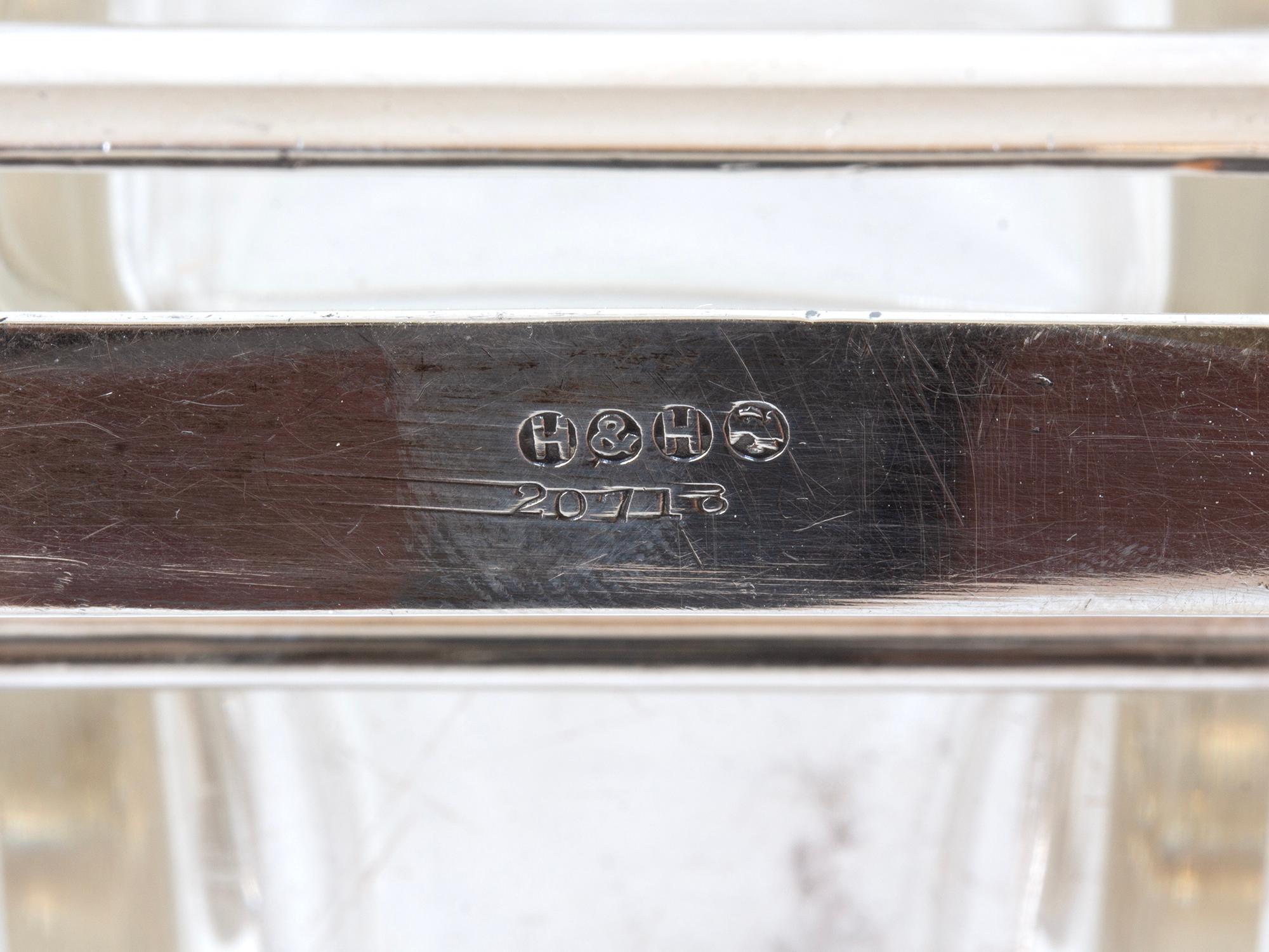 Hukin & Heath Pair of Silver Tilting Liquor Decanters For Sale 6