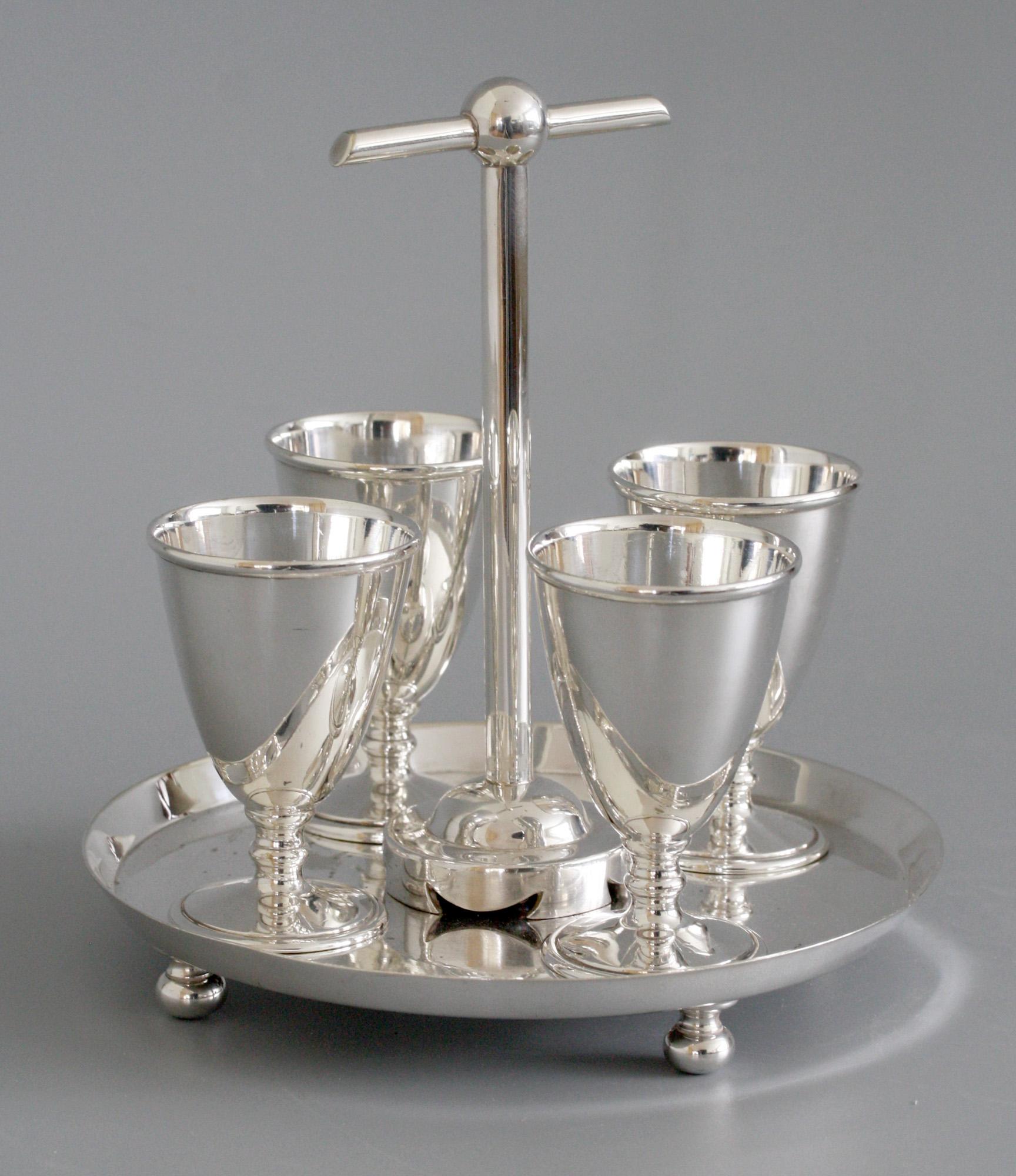 Hukin & Heath Silver Plated Four Eggcup Stand Designed by Christopher Dresser 4