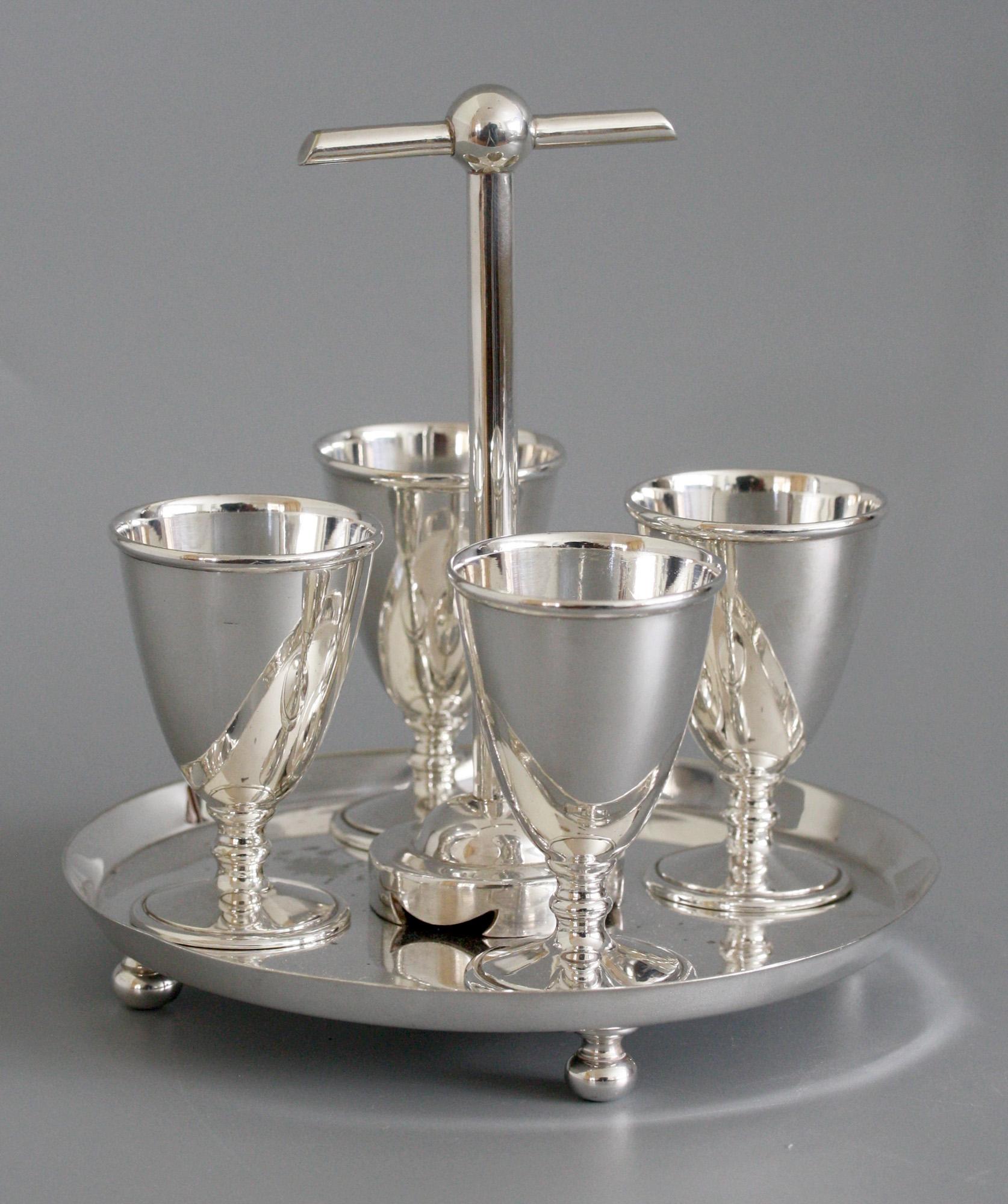 Hukin & Heath Silver Plated Four Eggcup Stand Designed by Christopher Dresser 5