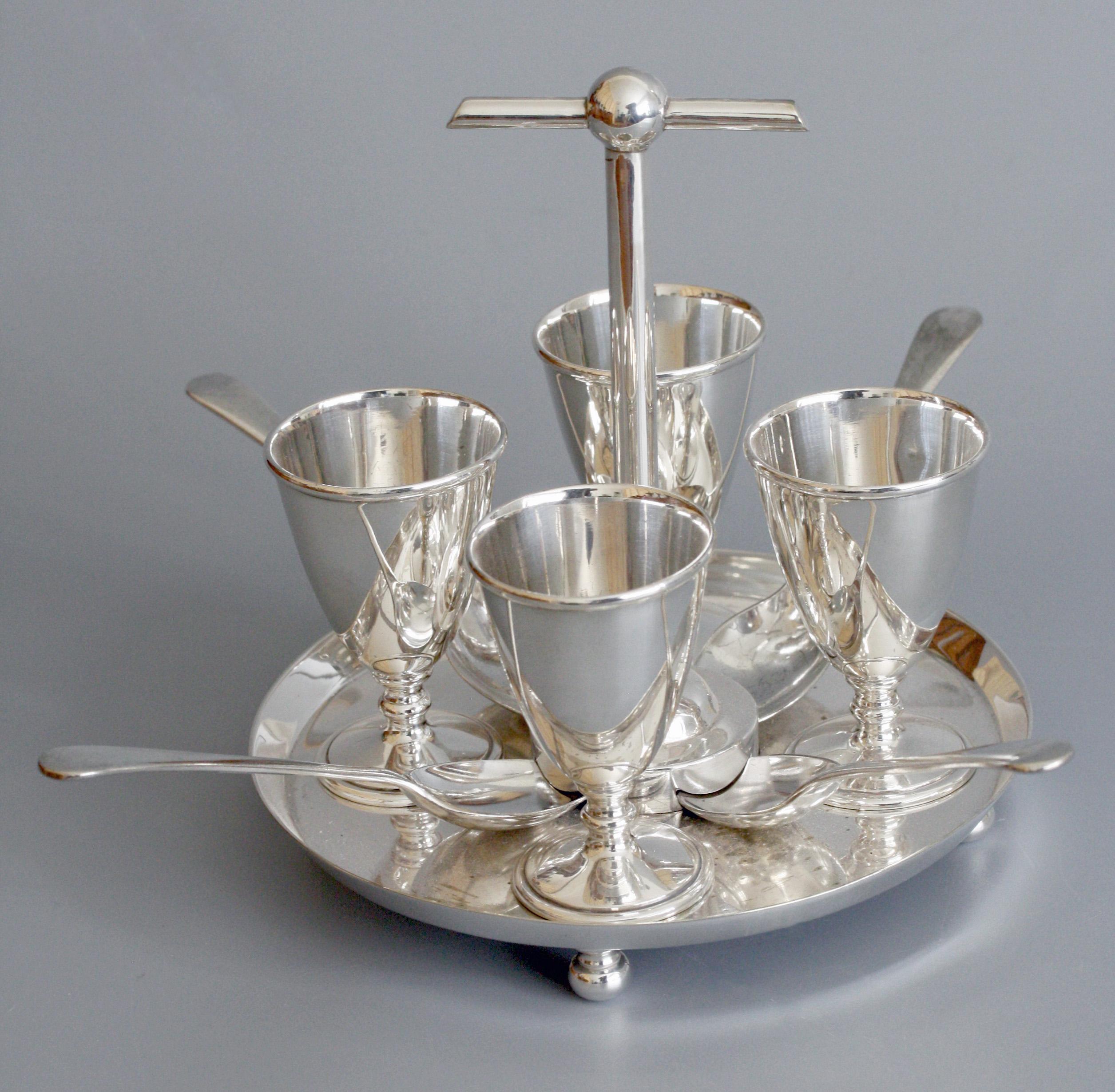 Hukin & Heath Silver Plated Four Eggcup Stand Designed by Christopher Dresser 6