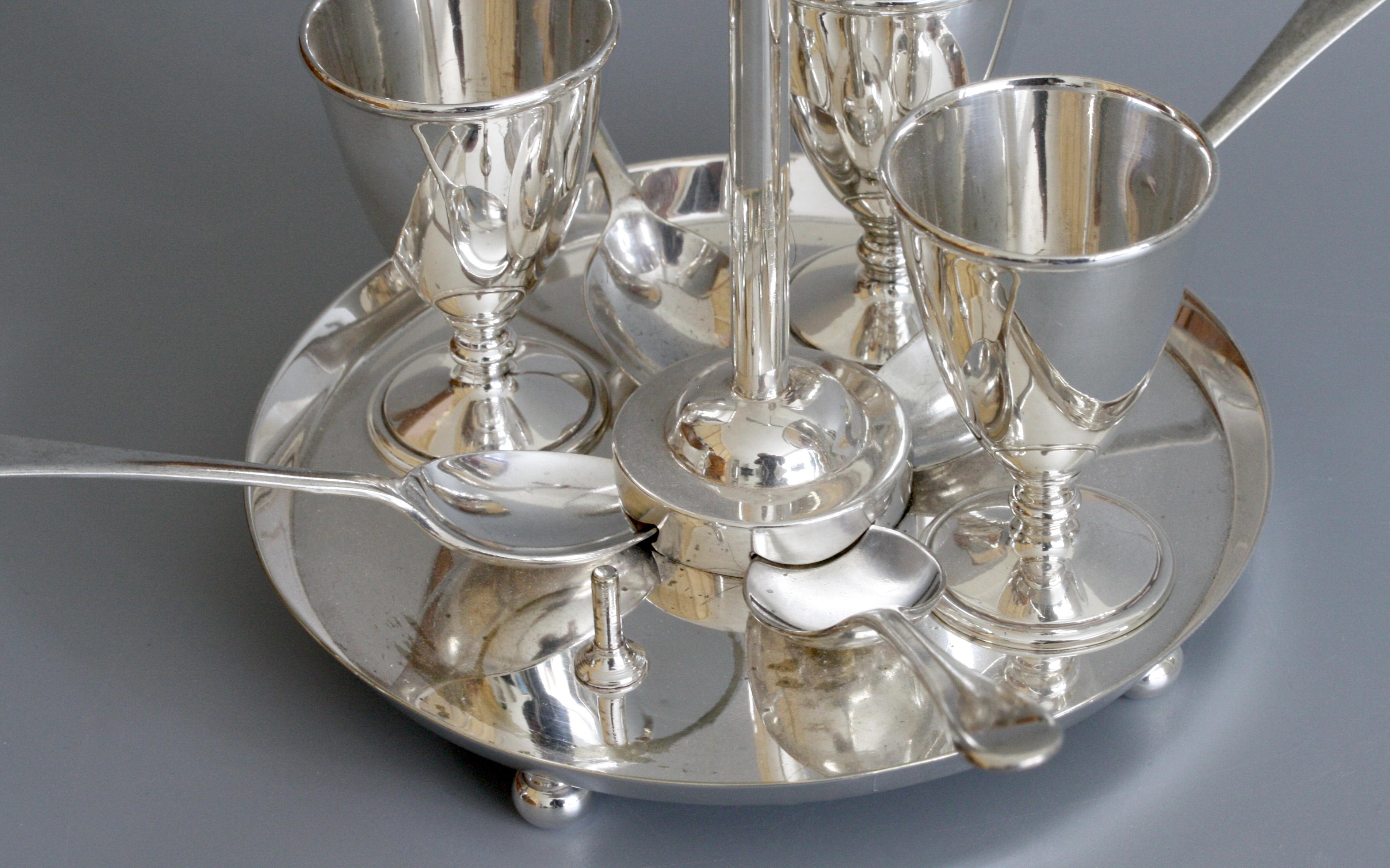 Hukin & Heath Silver Plated Four Eggcup Stand Designed by Christopher Dresser 7