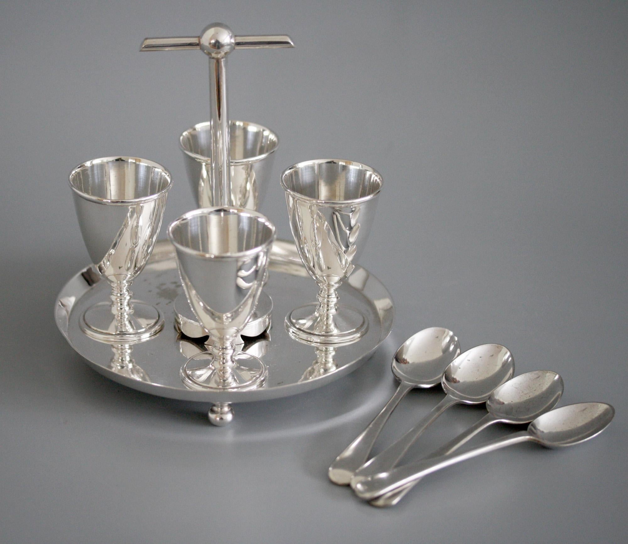 Hukin & Heath Silver Plated Four Eggcup Stand Designed by Christopher Dresser 8