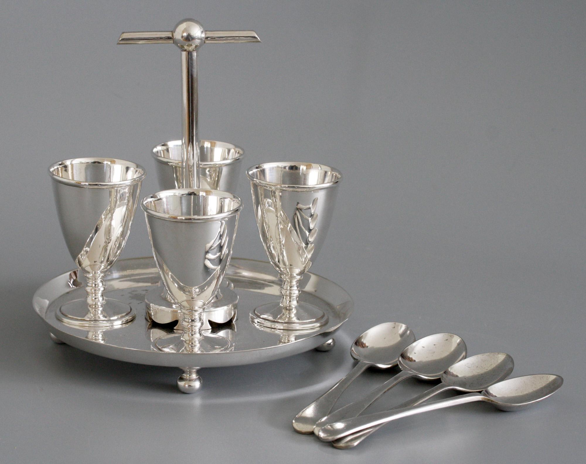Hukin & Heath Silver Plated Four Eggcup Stand Designed by Christopher Dresser 9