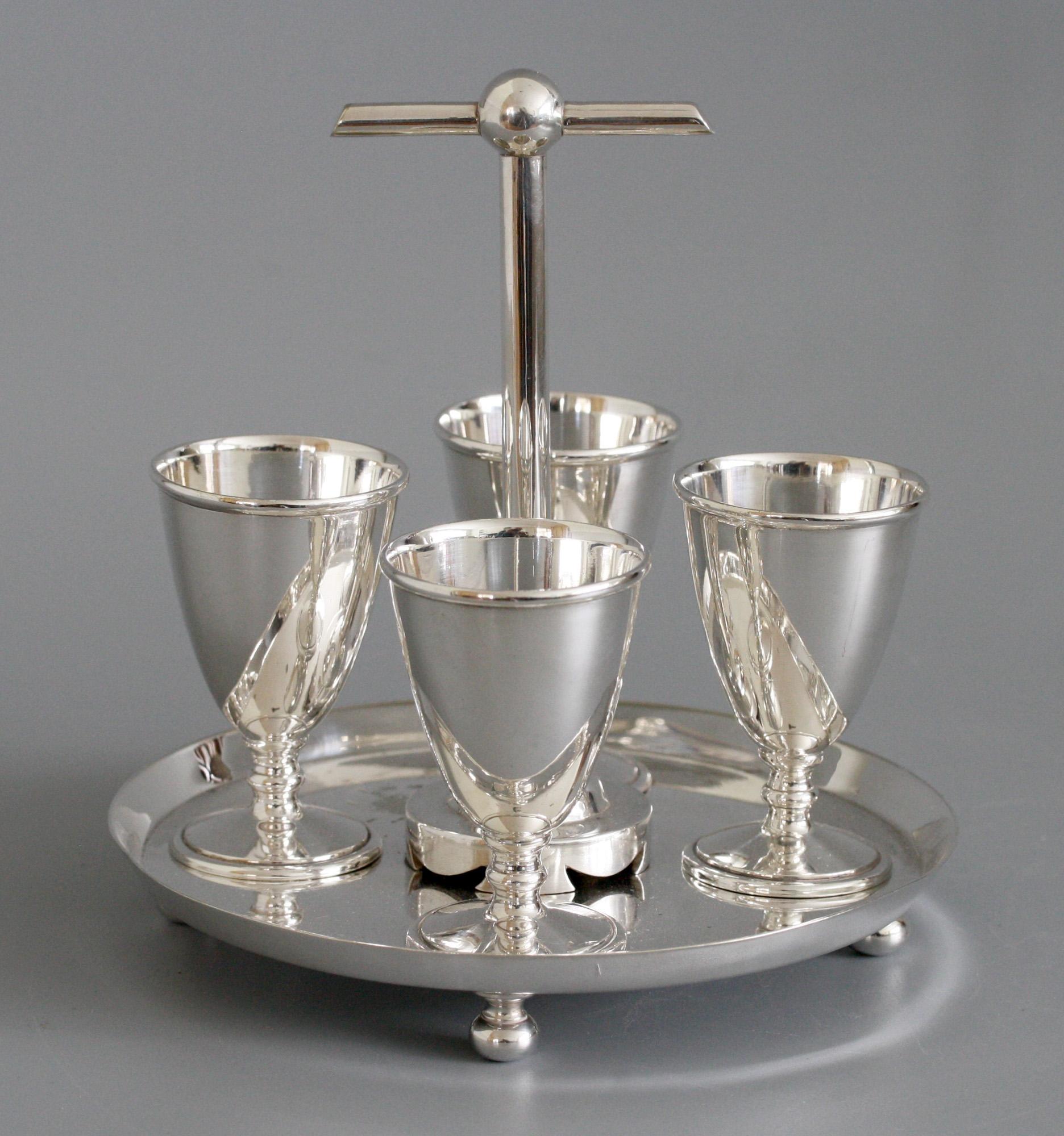 Hukin & Heath Silver Plated Four Eggcup Stand Designed by Christopher Dresser 10