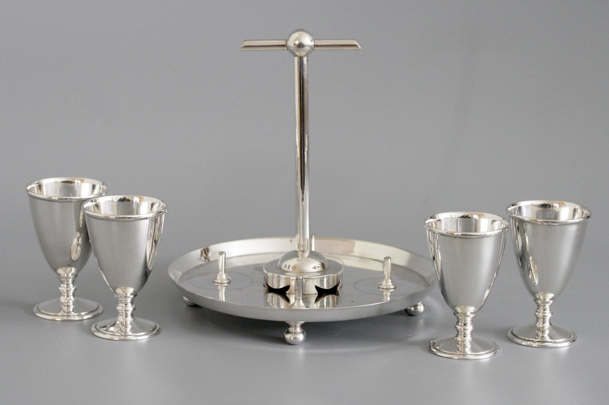 Hukin & Heath Silver Plated Four Eggcup Stand Designed by Christopher Dresser 11