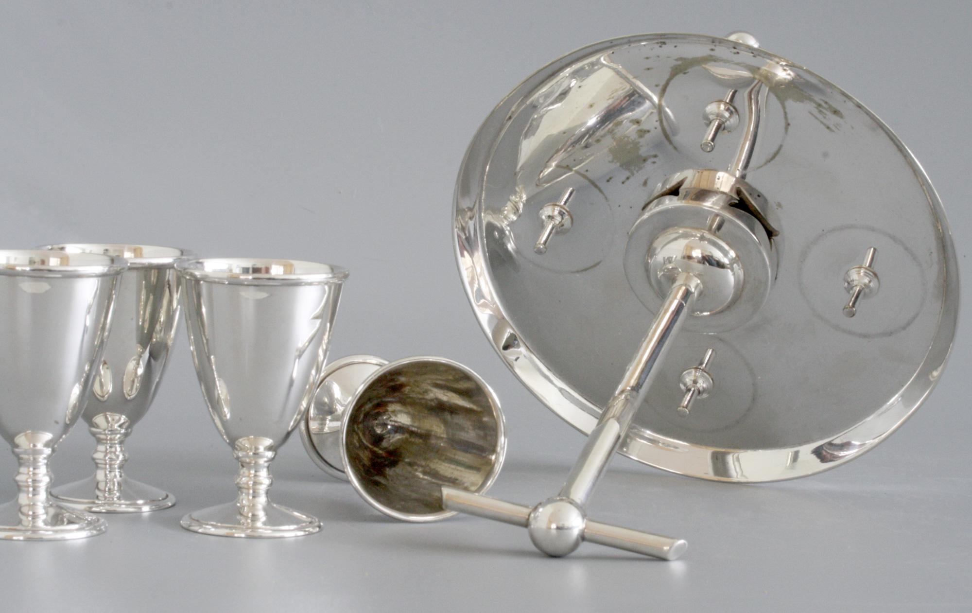 English Hukin & Heath Silver Plated Four Eggcup Stand Designed by Christopher Dresser