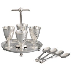 Hukin & Heath Silver Plated Four Eggcup Stand Designed by Christopher Dresser