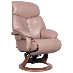 Hukla Cosy Relax Designer Leather Armchair Brown Chair with Recliner Function
