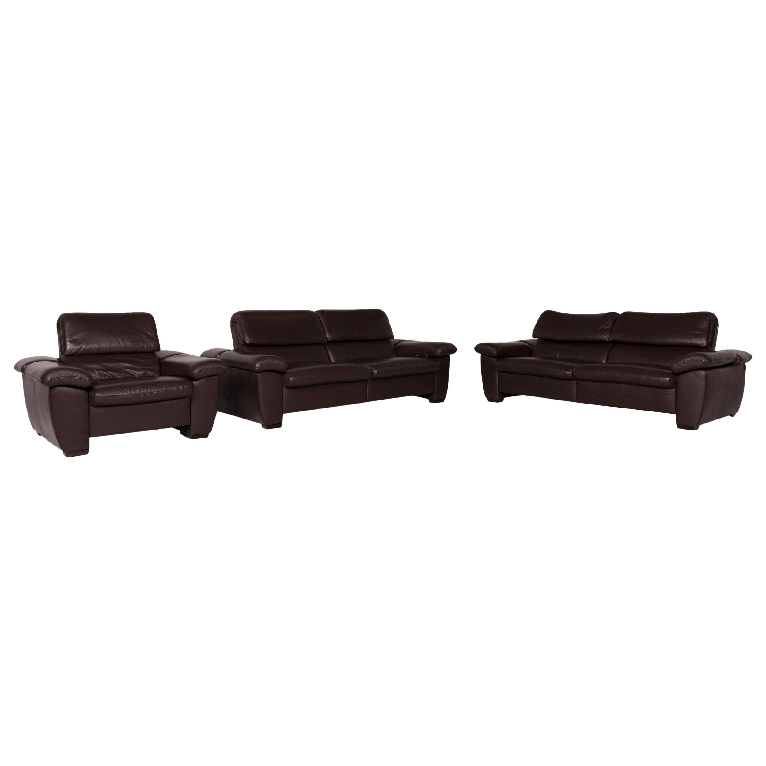 Hukla Leather Sofa Set Brown Two-Seat Chair Incl. Function For Sale