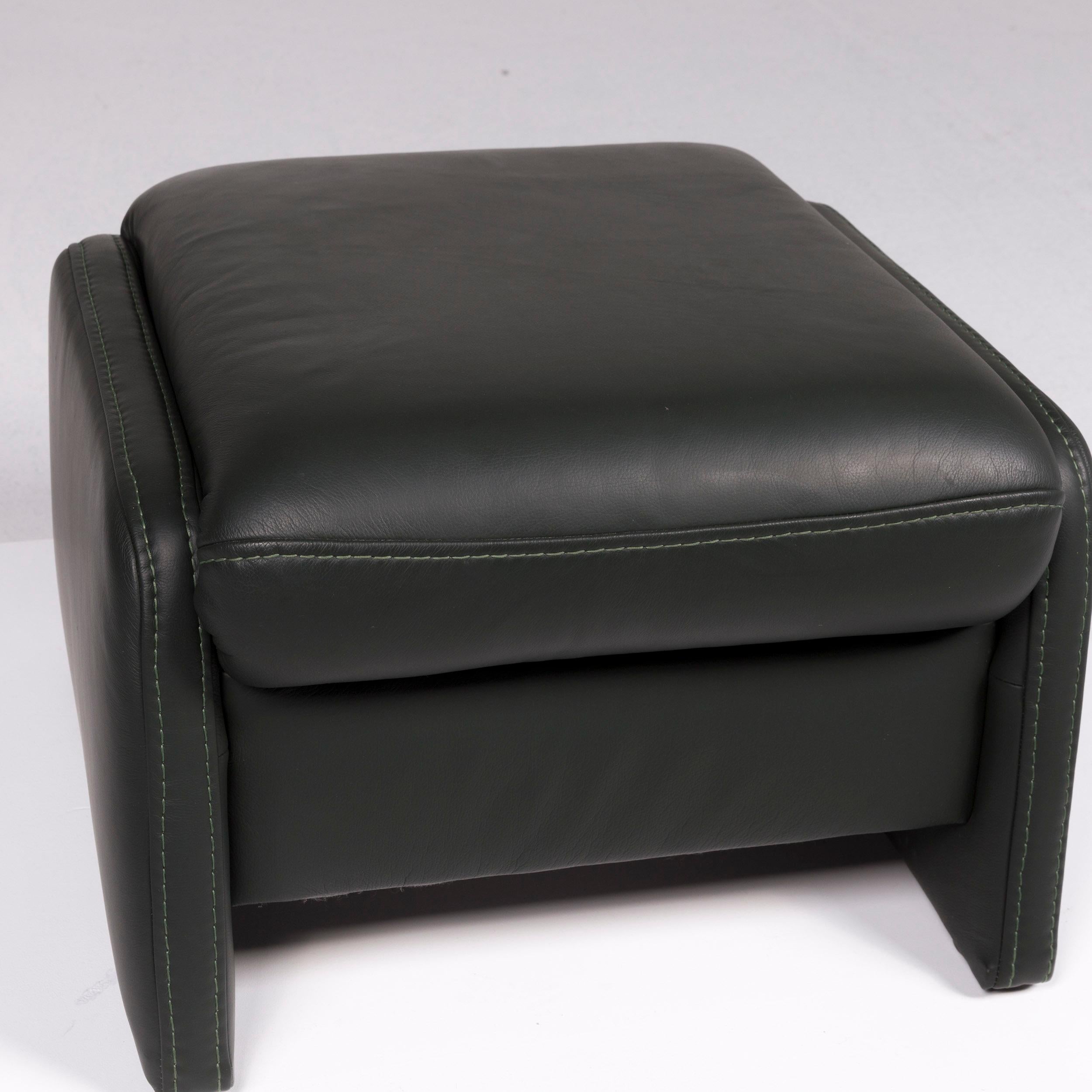 Modern Hukla Leather Stool Green Leather For Sale