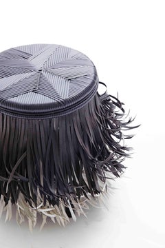 Hula 'Black seat, WB', Rattan Tribal Stool