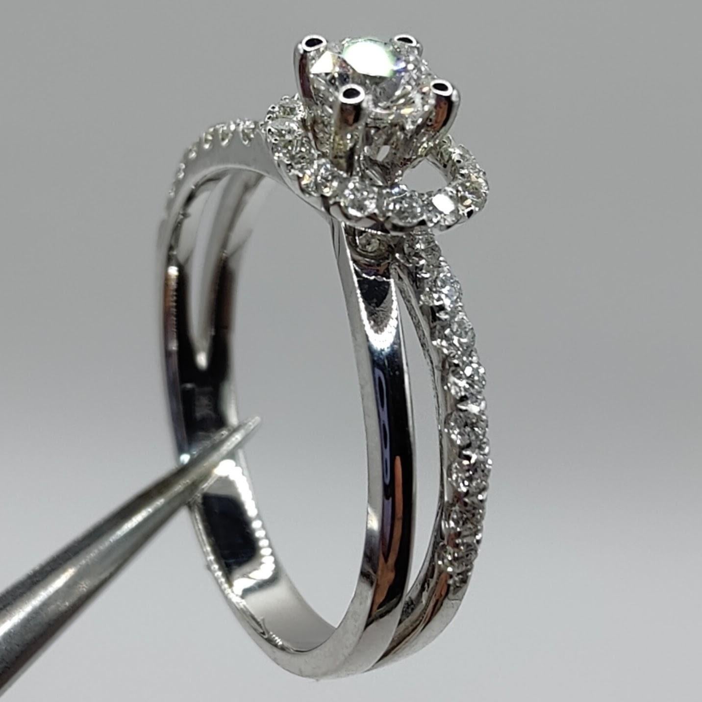 Women's Hula Hoop .58 Carat Diamond Ring in 18K White Gold For Sale