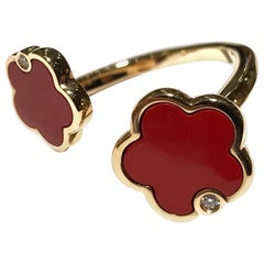 Hulchi Belluni 18 Karat Rose Gold and Coral Ring with 0.03 Carat Diamond