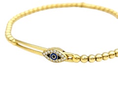 Hulchi Belluni Tresore Collection 3mm Stretch Bracelet Blue Evil Eye Yellow Gold