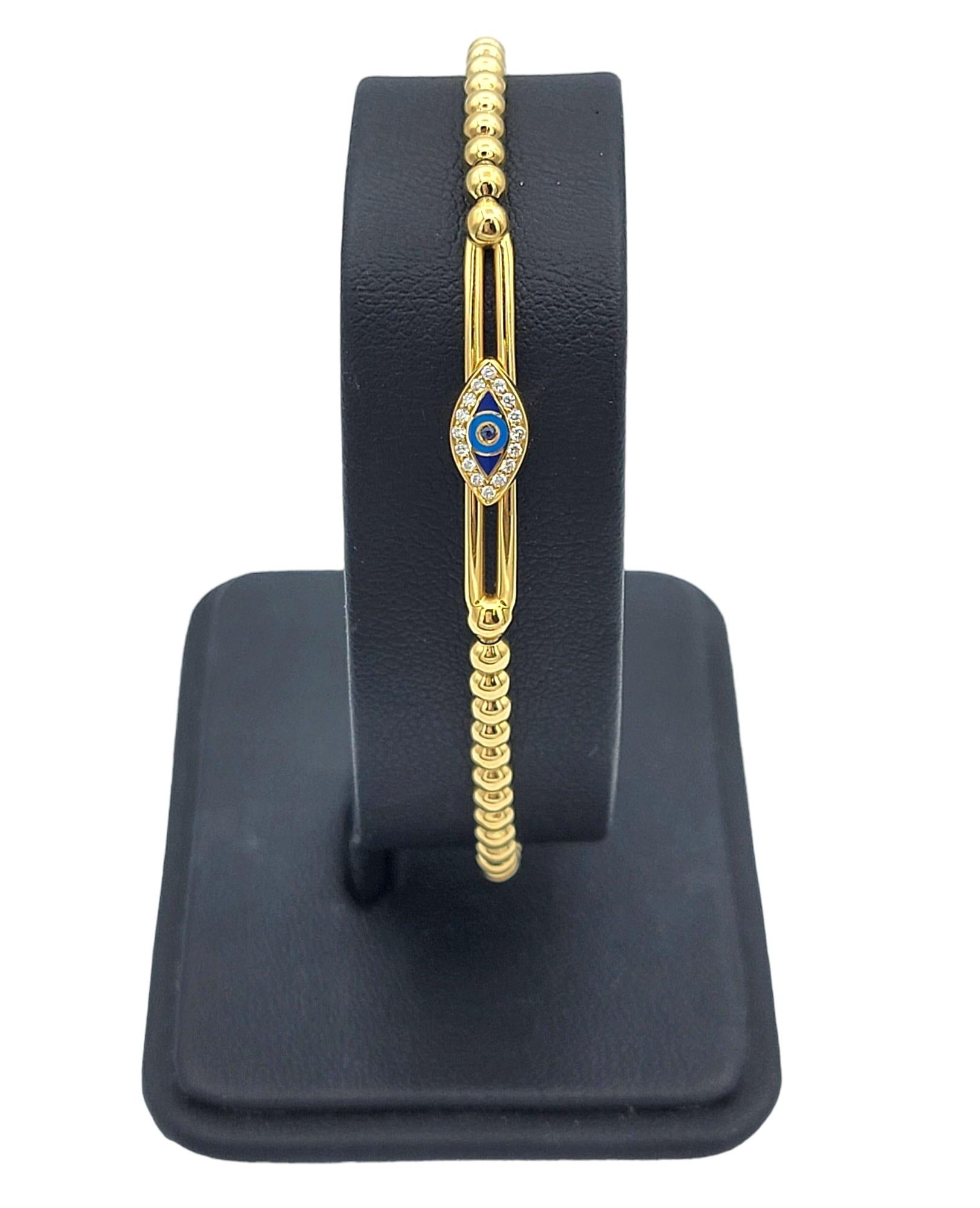Hulchi Belluni Tresore Collection Bracelet extensible 3 mm en or jaune « Blue Evil Eye » Pour femmes en vente