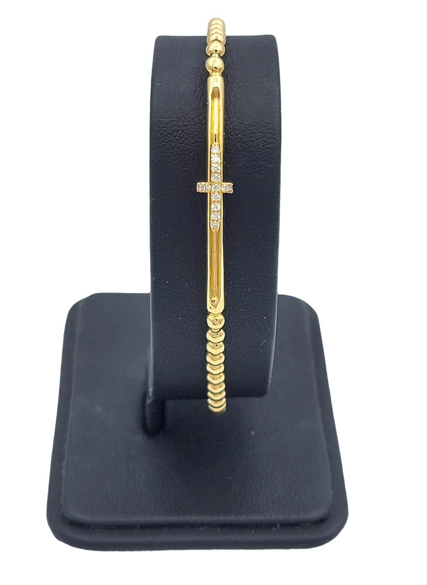 Hulchi Belluni Tresore Collection 3mm Stretch Bracelet Yellow Gold Diamond Cross For Sale 1