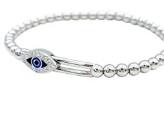 Hulchi Belluni Tresor Collection Bracciale Stretch 4mm Malocchio Blu Oro Bianco