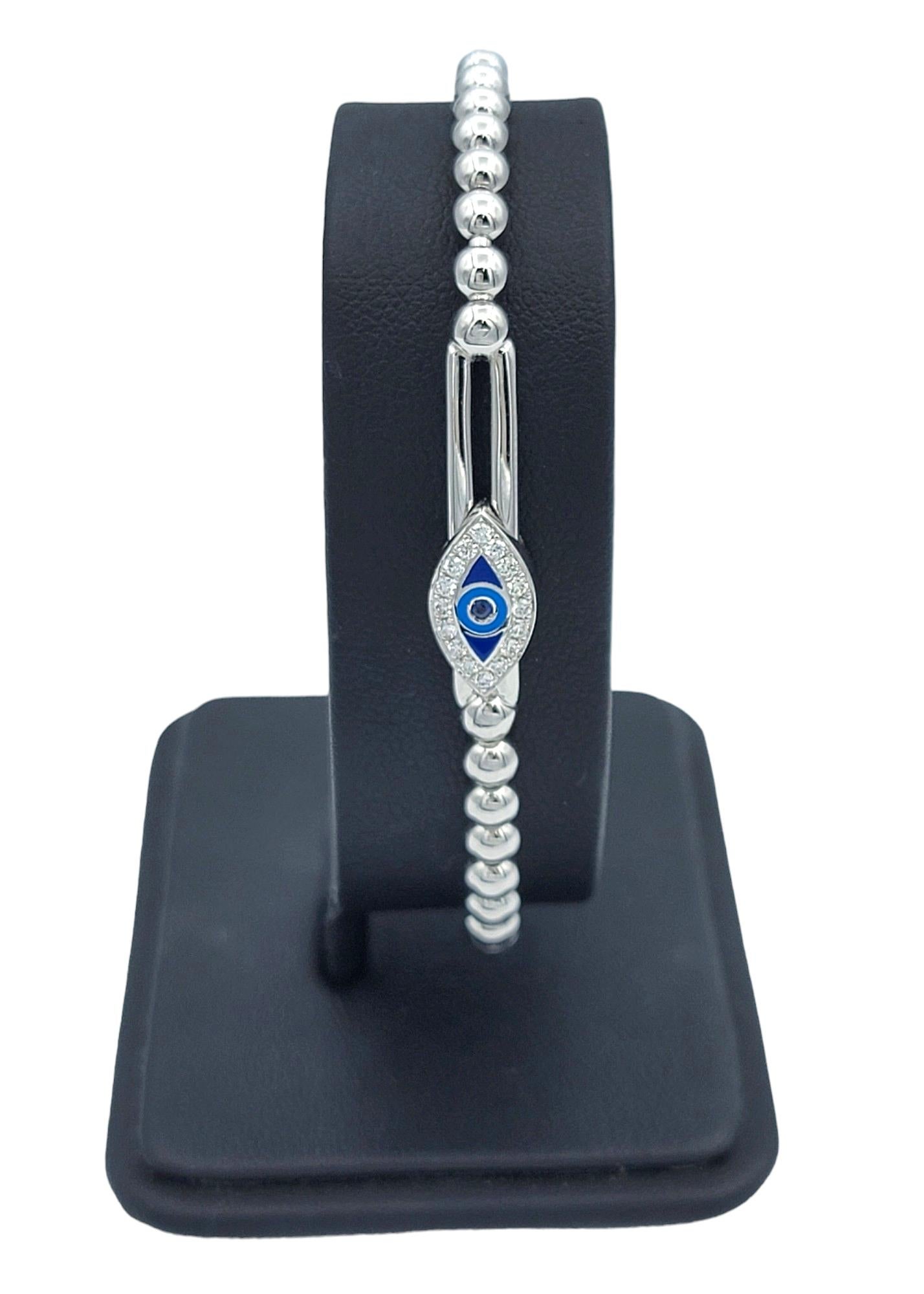 Hulchi Belluni Tresore Collection Bracelet extensible 4 mm en or blanc « Blue Evil Eye » en vente 1