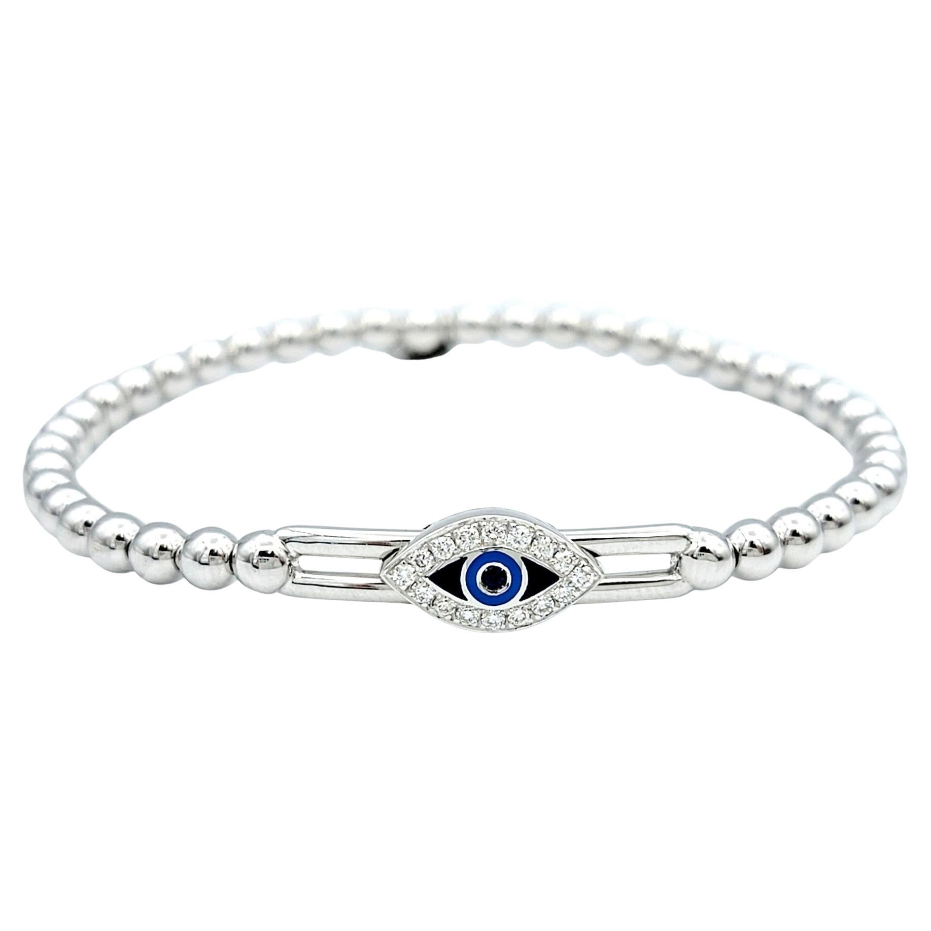 Hulchi Belluni Tresore Collection Bracelet extensible 4 mm en or blanc « Blue Evil Eye » en vente
