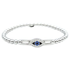 Hulchi Belluni Tresore Kollektion 4mm Stretch-Armband Blau Evil Eye Weißgold