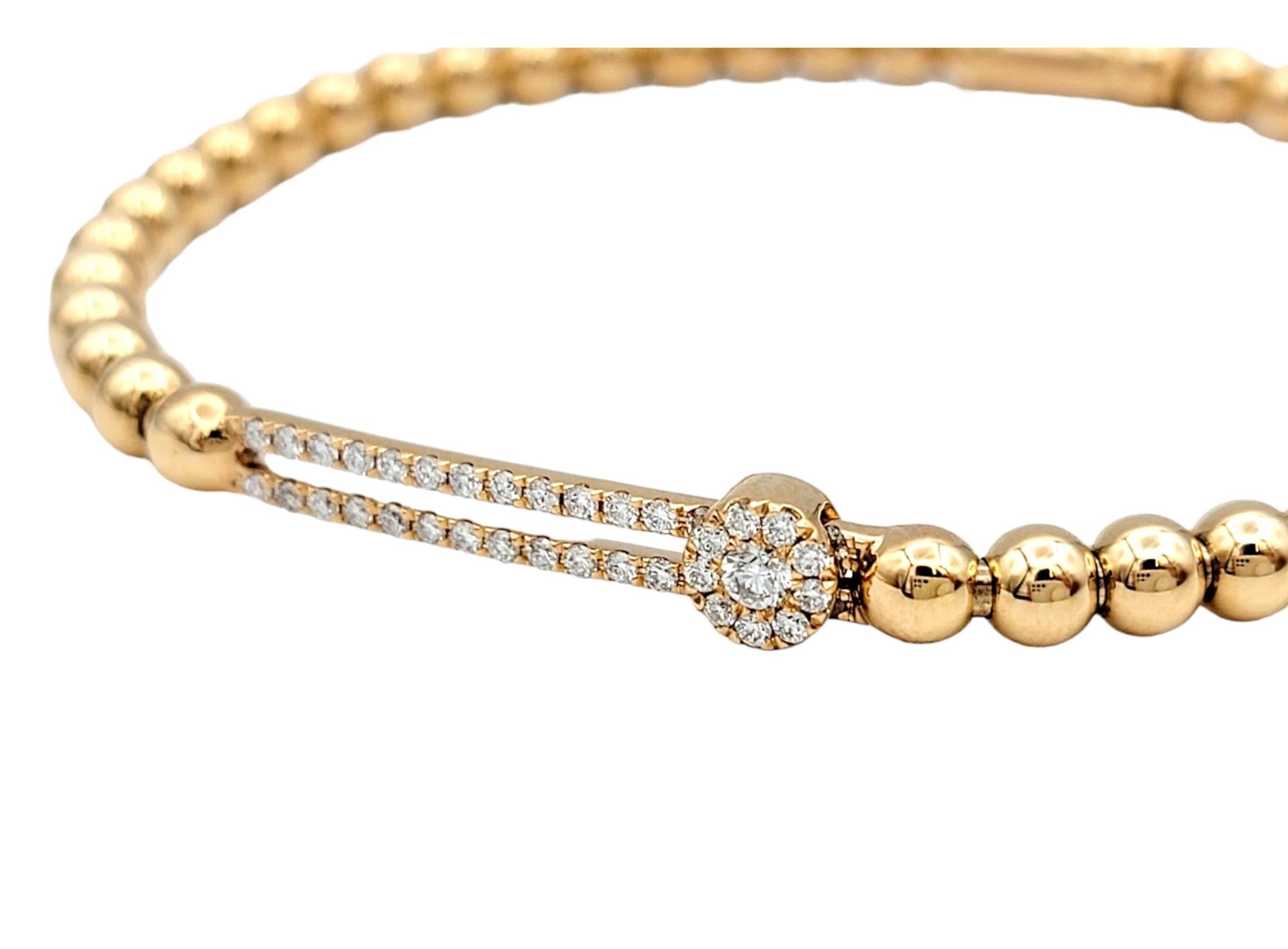 Women's Hulchi Belluni Tresore Collection 4mm Stretch Bracelet Rose Gold and Diamond Bar For Sale