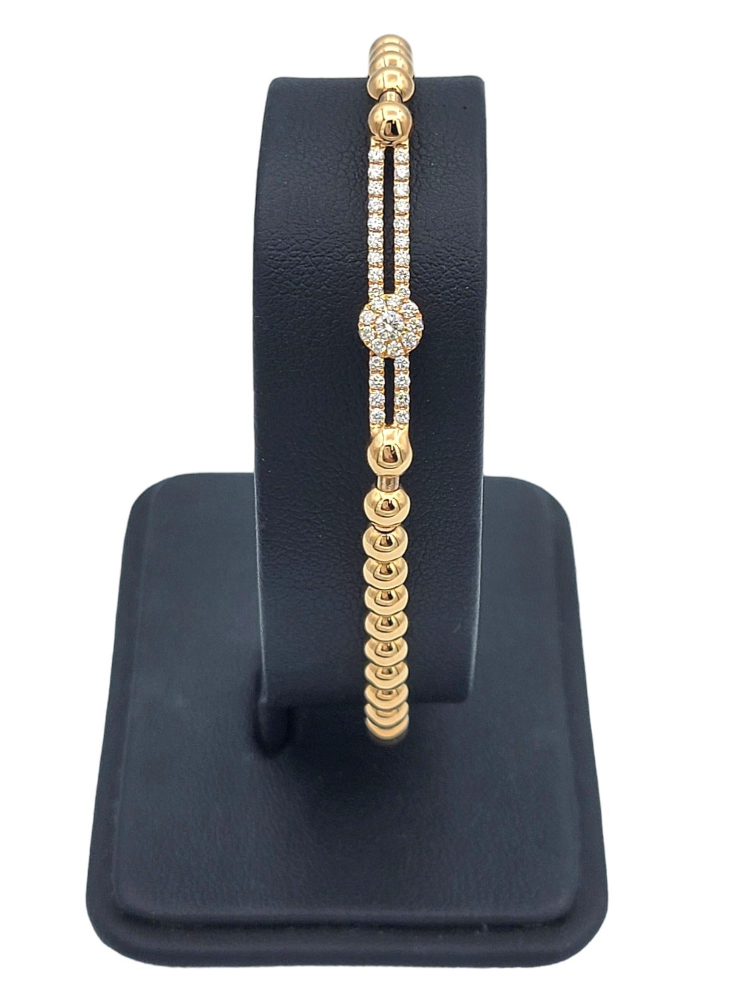 Hulchi Belluni Tresore Collection 4mm Stretch Bracelet Rose Gold and Diamond Bar For Sale 1