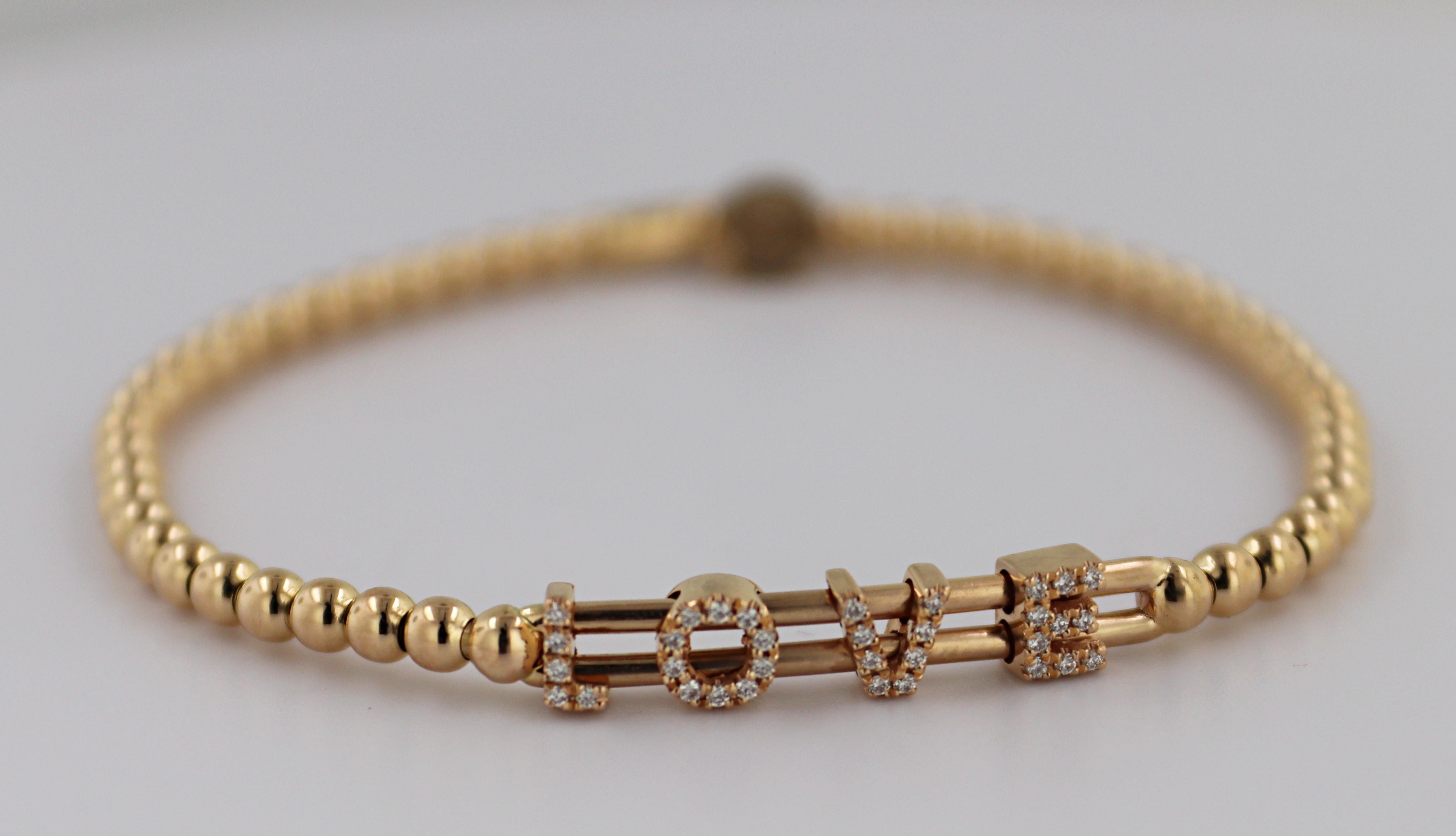 Artisan Hulchi Belluni Tresore Collection Diamond 18k Pink Gold Stretch Bead Bracelet For Sale