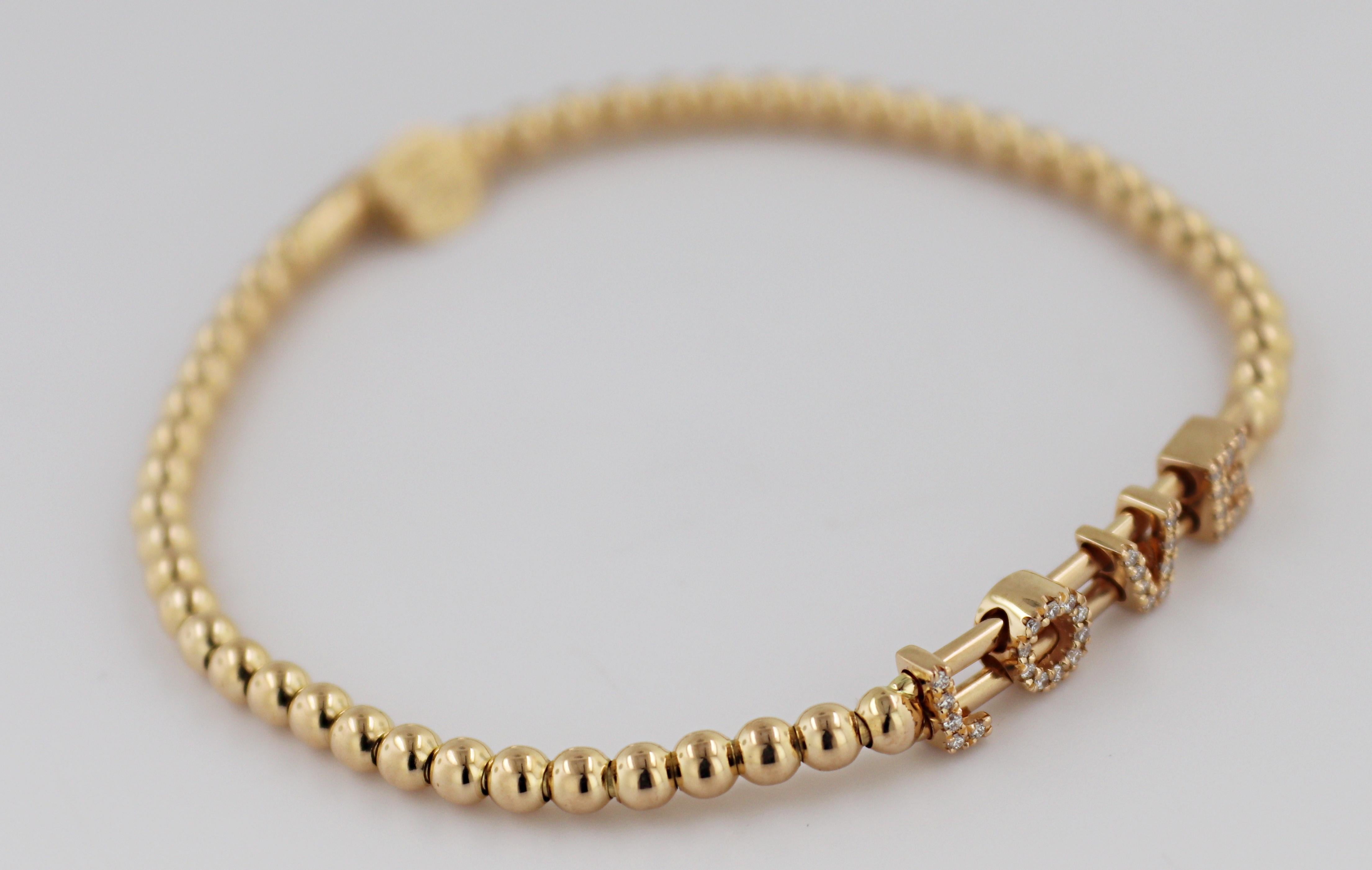 Round Cut Hulchi Belluni Tresore Collection Diamond 18k Pink Gold Stretch Bead Bracelet For Sale