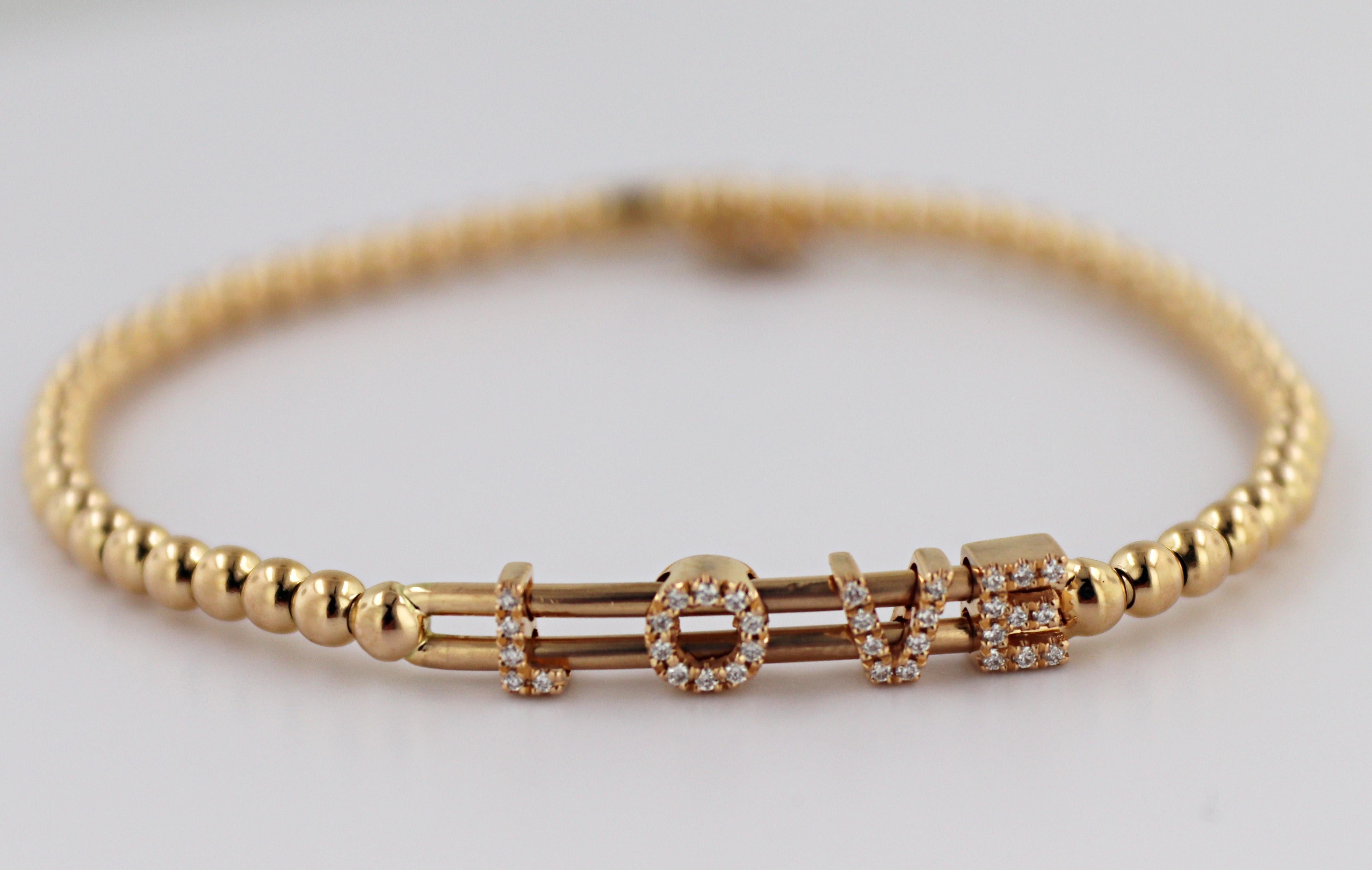 Hulchi Belluni Tresore Collection Diamond 18k Pink Gold Stretch Bead Bracelet For Sale 1