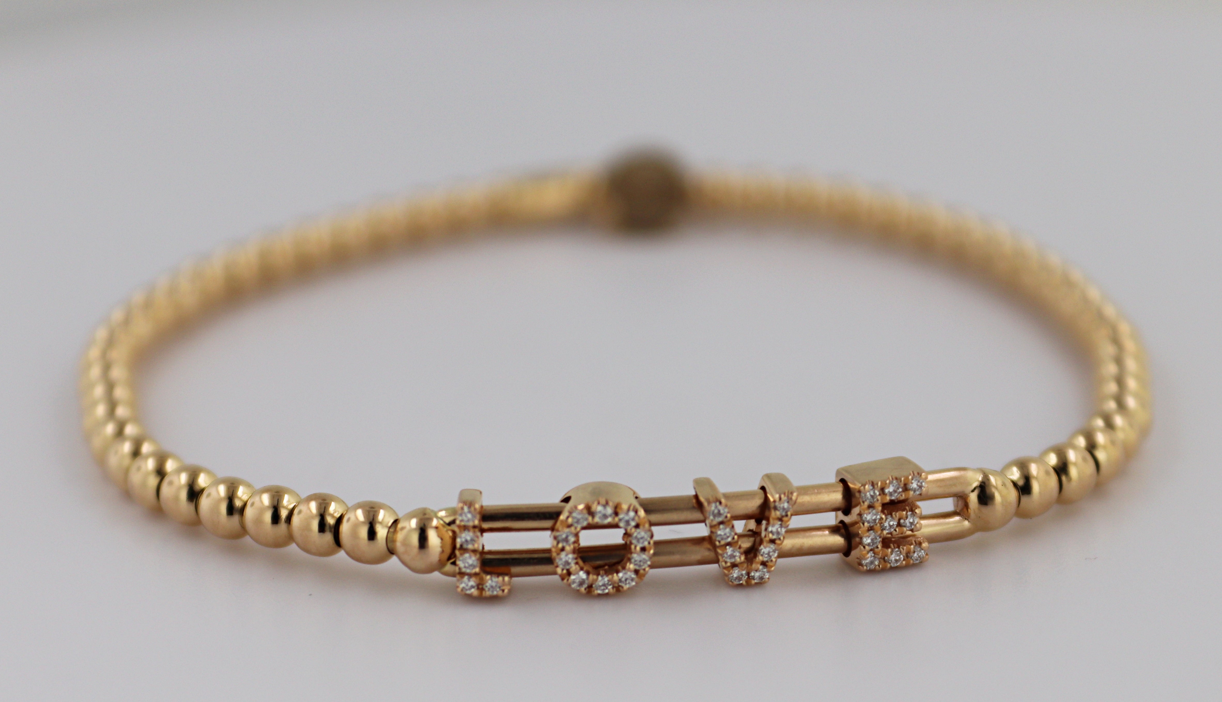 Hulchi Belluni Tresore Collection Diamond 18k Pink Gold Stretch Bead Bracelet For Sale