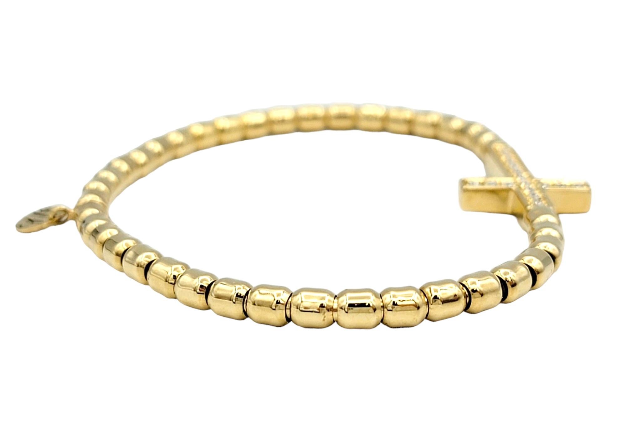 Round Cut Hulchi Belluni Tresore Collection Stretch Bracelet 18K Yellow Gold Diamond Cross For Sale