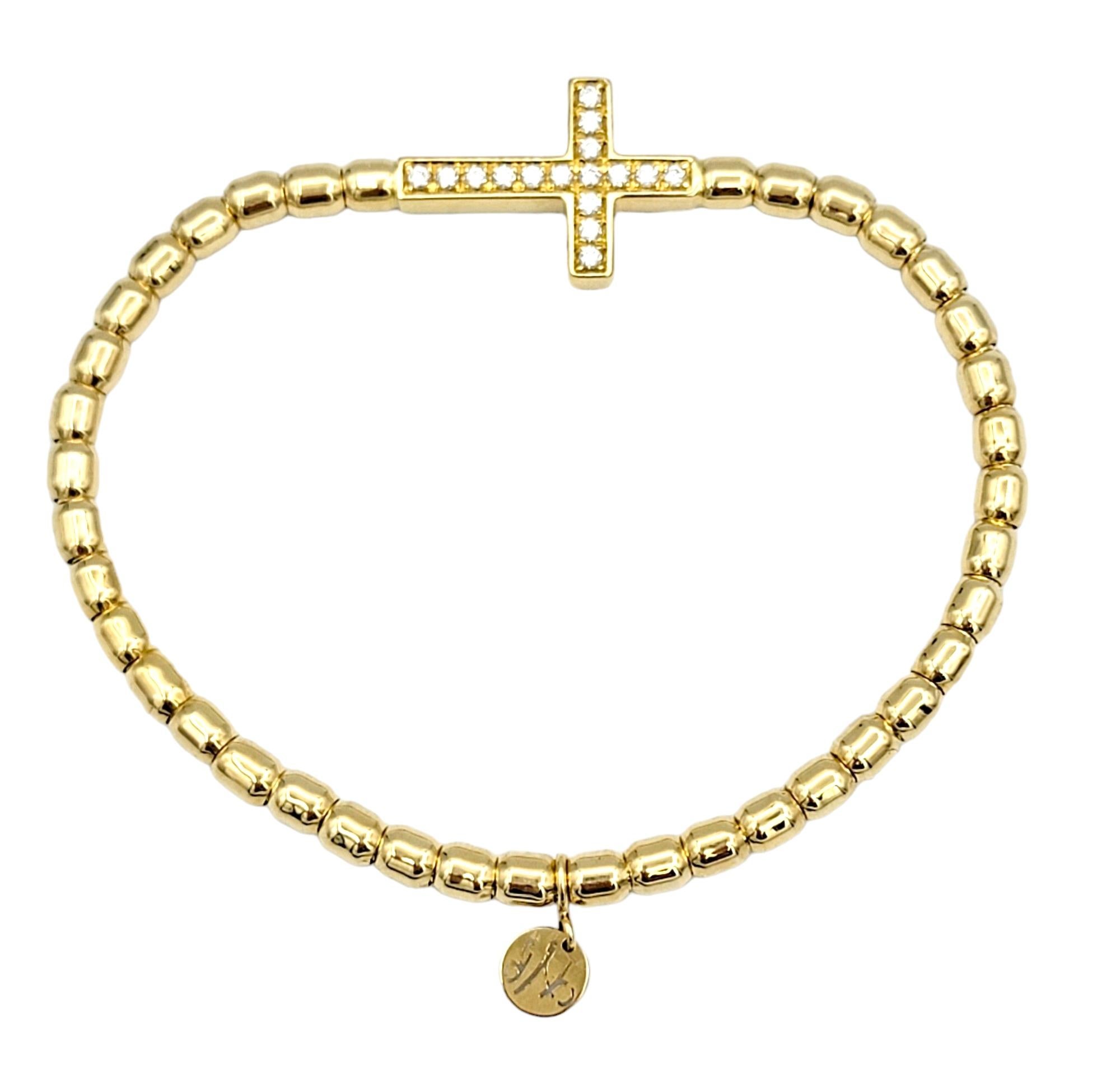 Women's Hulchi Belluni Tresore Collection Stretch Bracelet 18K Yellow Gold Diamond Cross For Sale