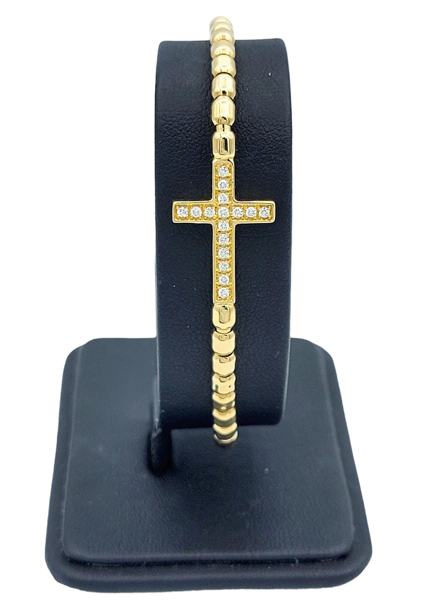 Hulchi Belluni Tresore Collection Stretch Bracelet 18K Yellow Gold Diamond Cross For Sale 3