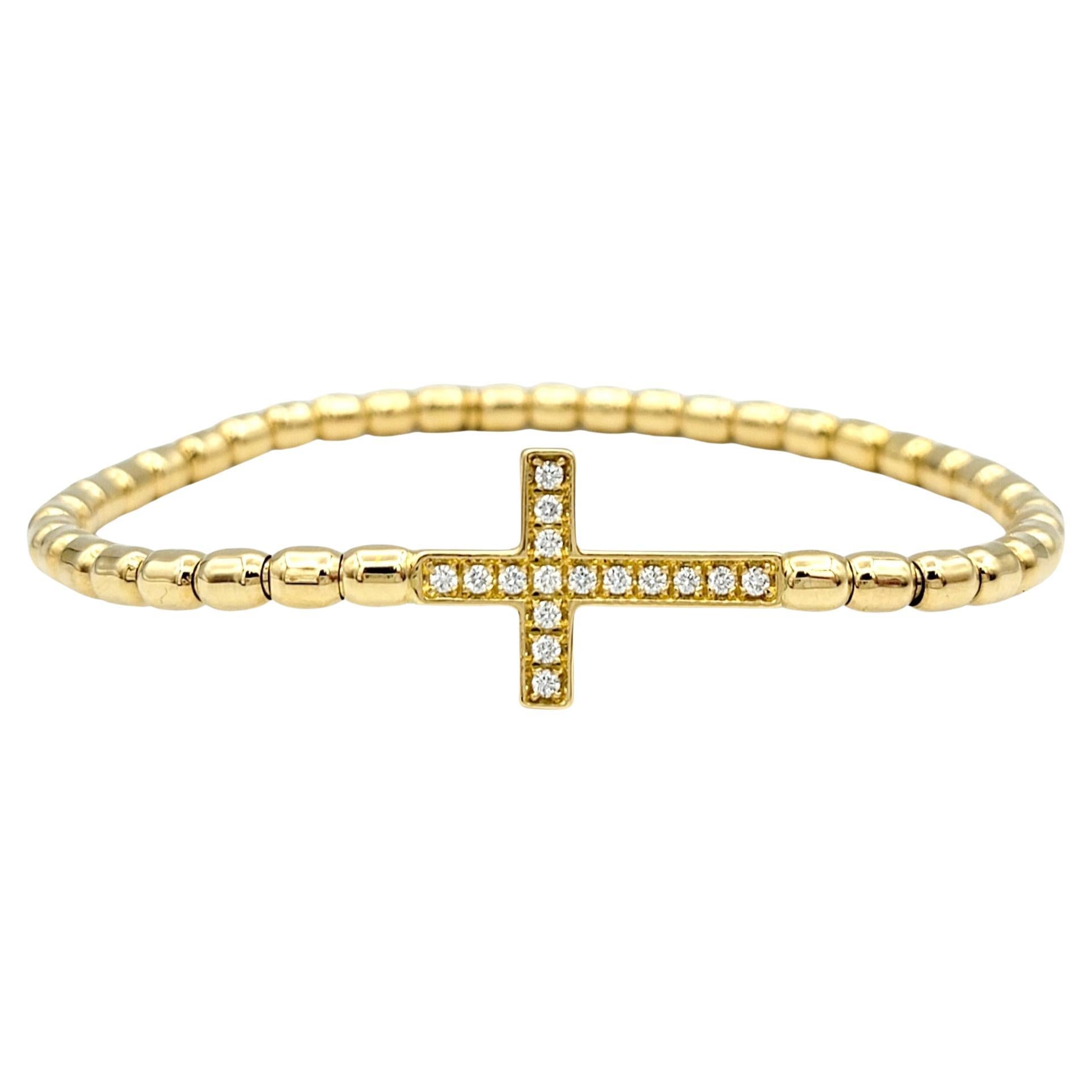 Hulchi Belluni Tresore Collection Stretch Bracelet 18K Yellow Gold Diamond Cross For Sale
