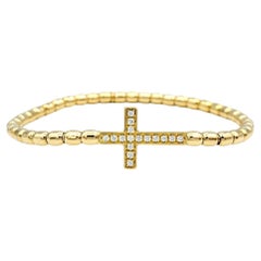 Hulchi Belluni Tresore Collection Stretch Bracelet 18K Yellow Gold Diamond Cross