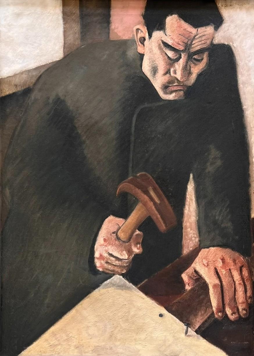 Hulda D. Robbins
Der Protestler
1910-2011
Öl auf Leinwand, rechts oben signiert, verso datiert '1934'.
Bildgröße: 36 1/4 x 26 Zoll (92 x 66 cm)
Original-Rahmen

Provenienz:
Nachlass des Künstlers

Dieses Gemälde zeigt einen Mann, der über einen