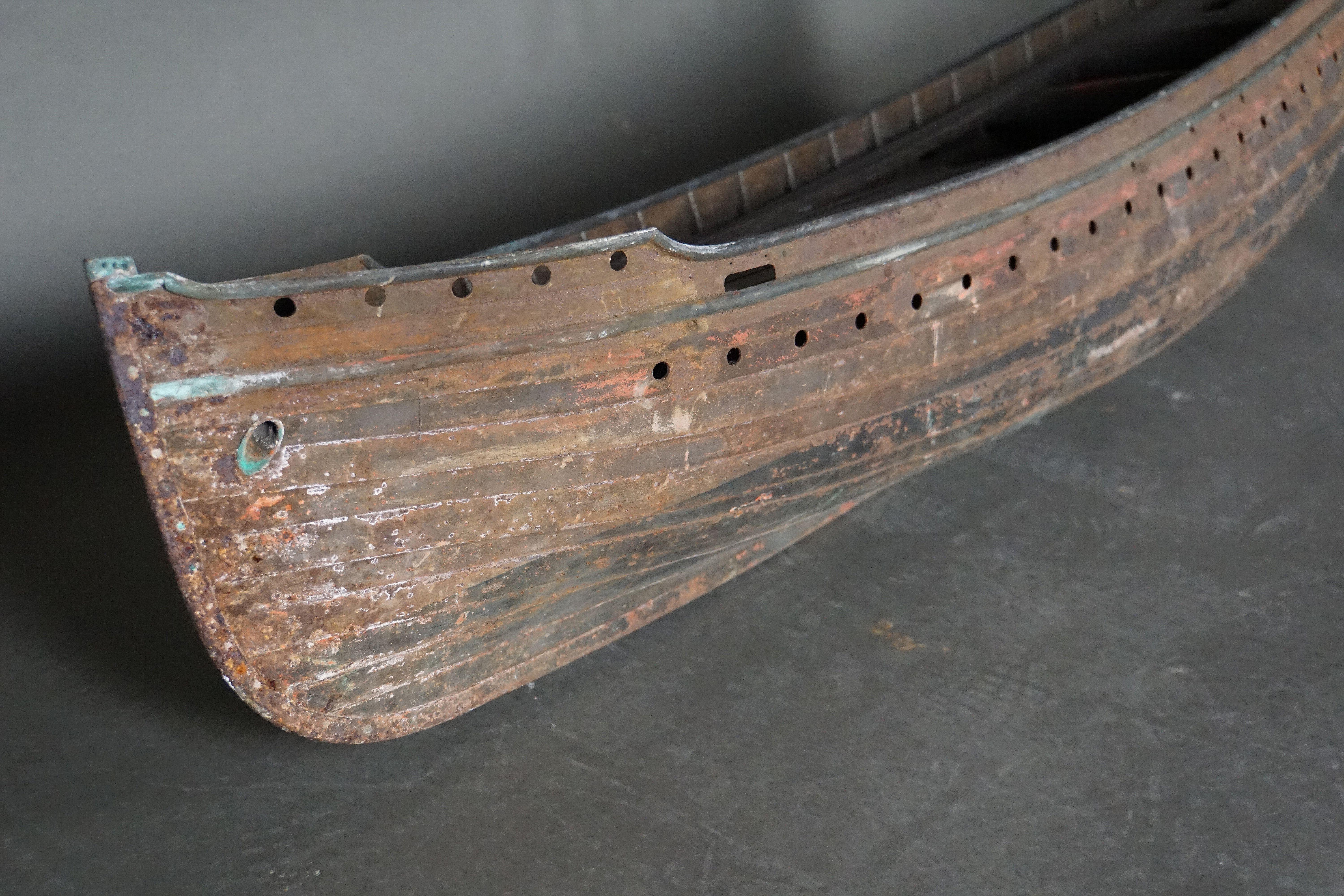 A wooden and iron hull of a sailing ship with old painting, France, 19th century.
 