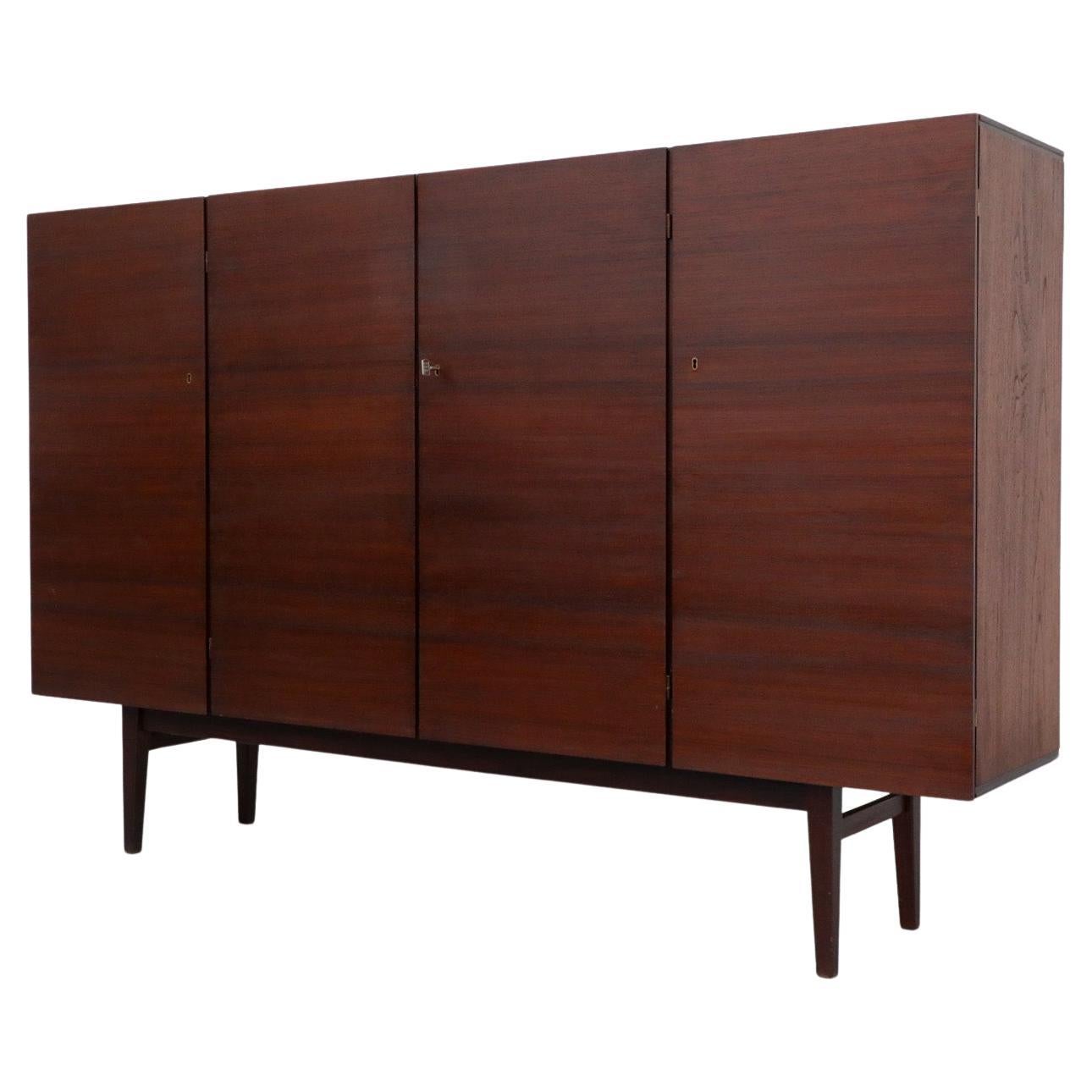 Hulmefa Mid-Century Teak Sideboard Bar with Interior Mirror, Shelving & Drawers