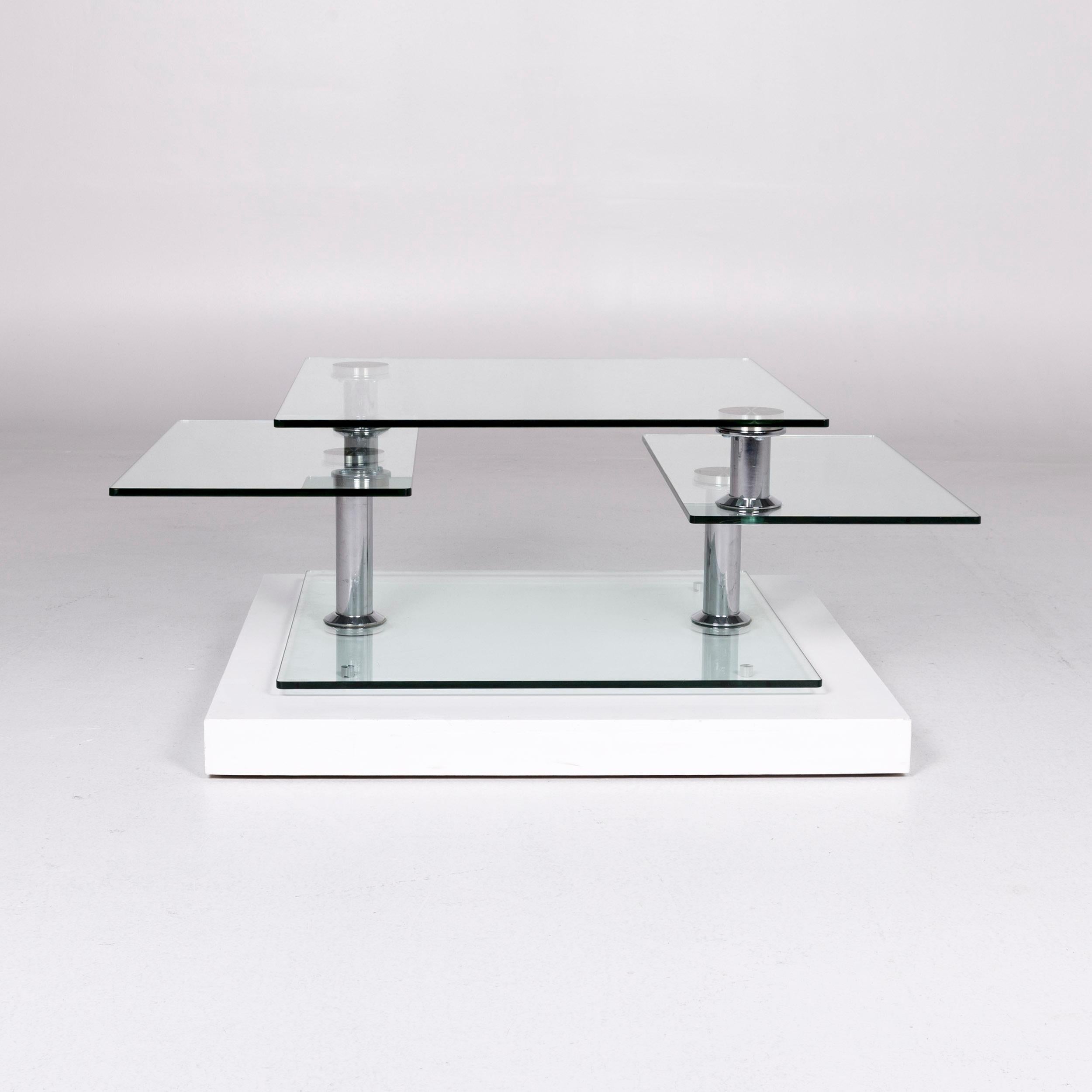 German Hülsta Glass Couchtisch Silber Chrome Function Tisch