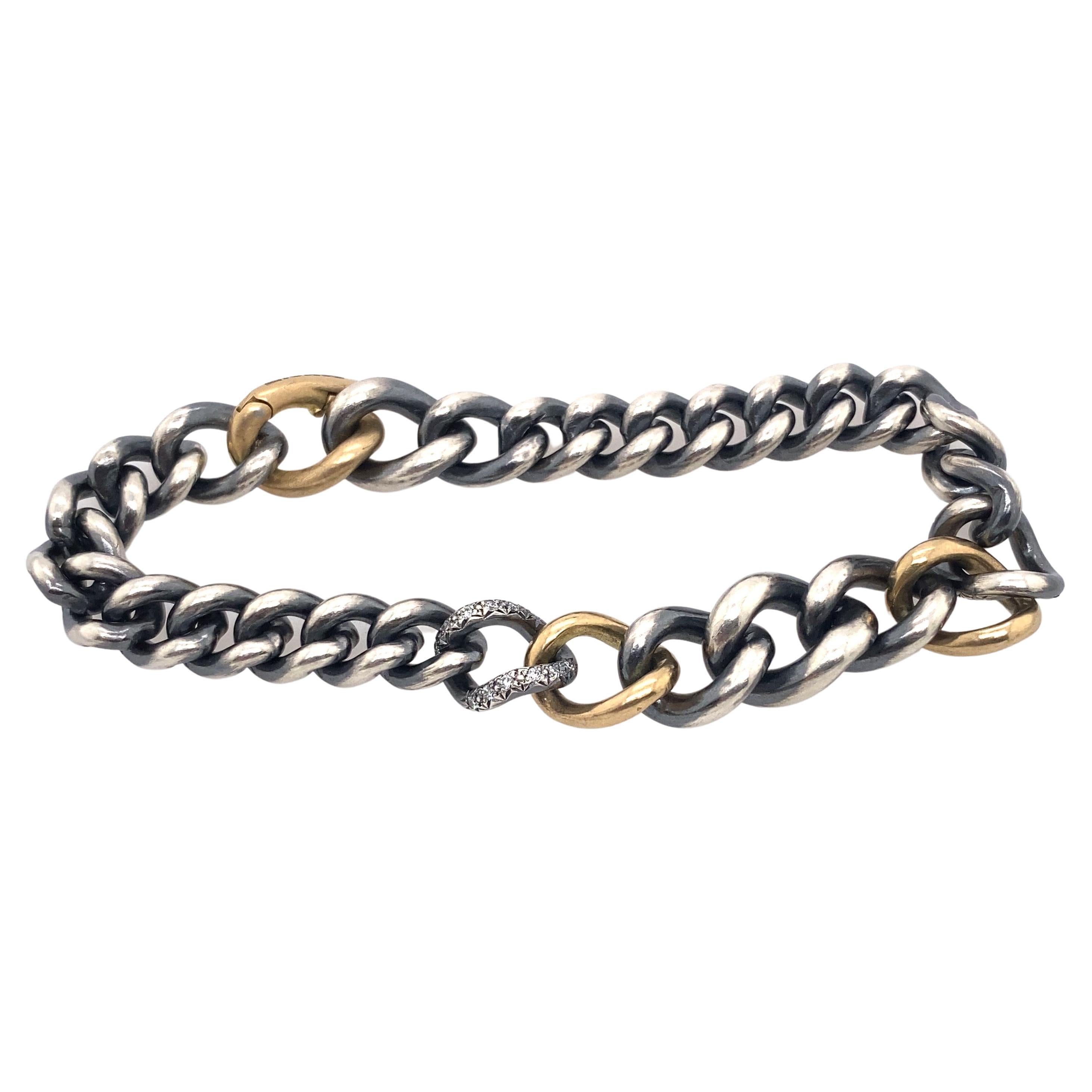 Hum 18ct Yellow Gold & Silver Chain Bracelet, Set With 0.20ct Diamonds