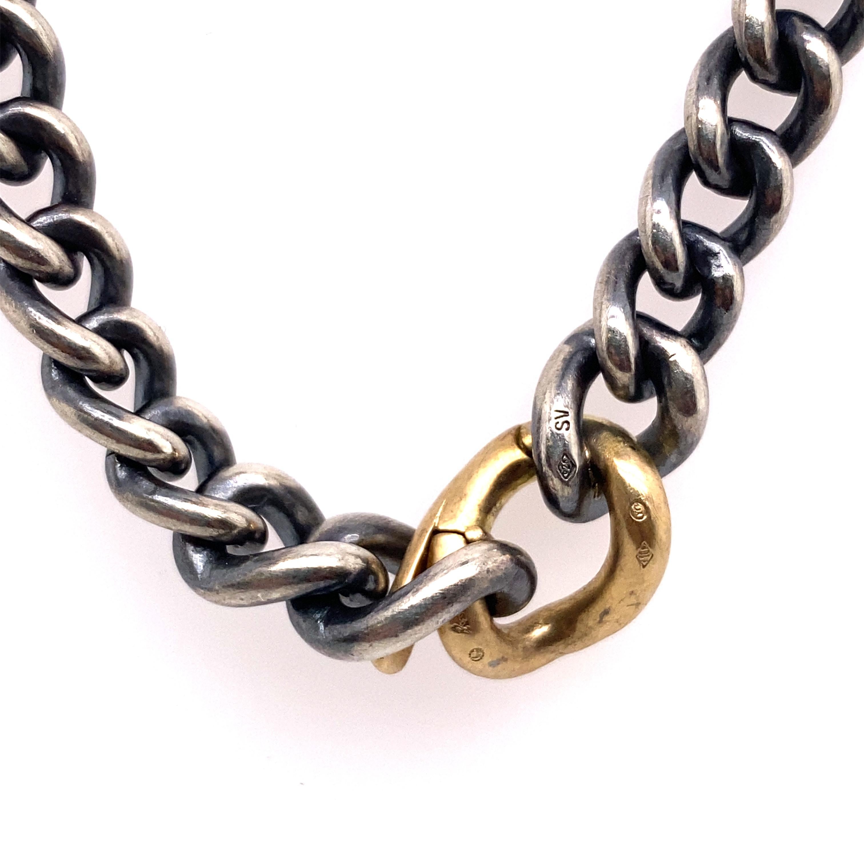 Hum Collar de cadena enroscada de oro amarillo de 18 ct y plata con cierre de giro Moderno en venta