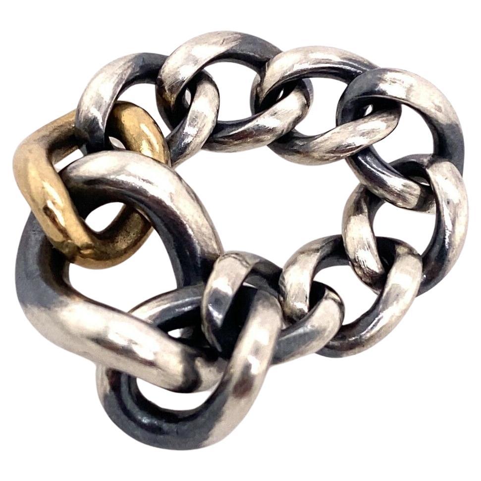 Hum Curb Chain Ring in 18ct Yellow Gold & Silver