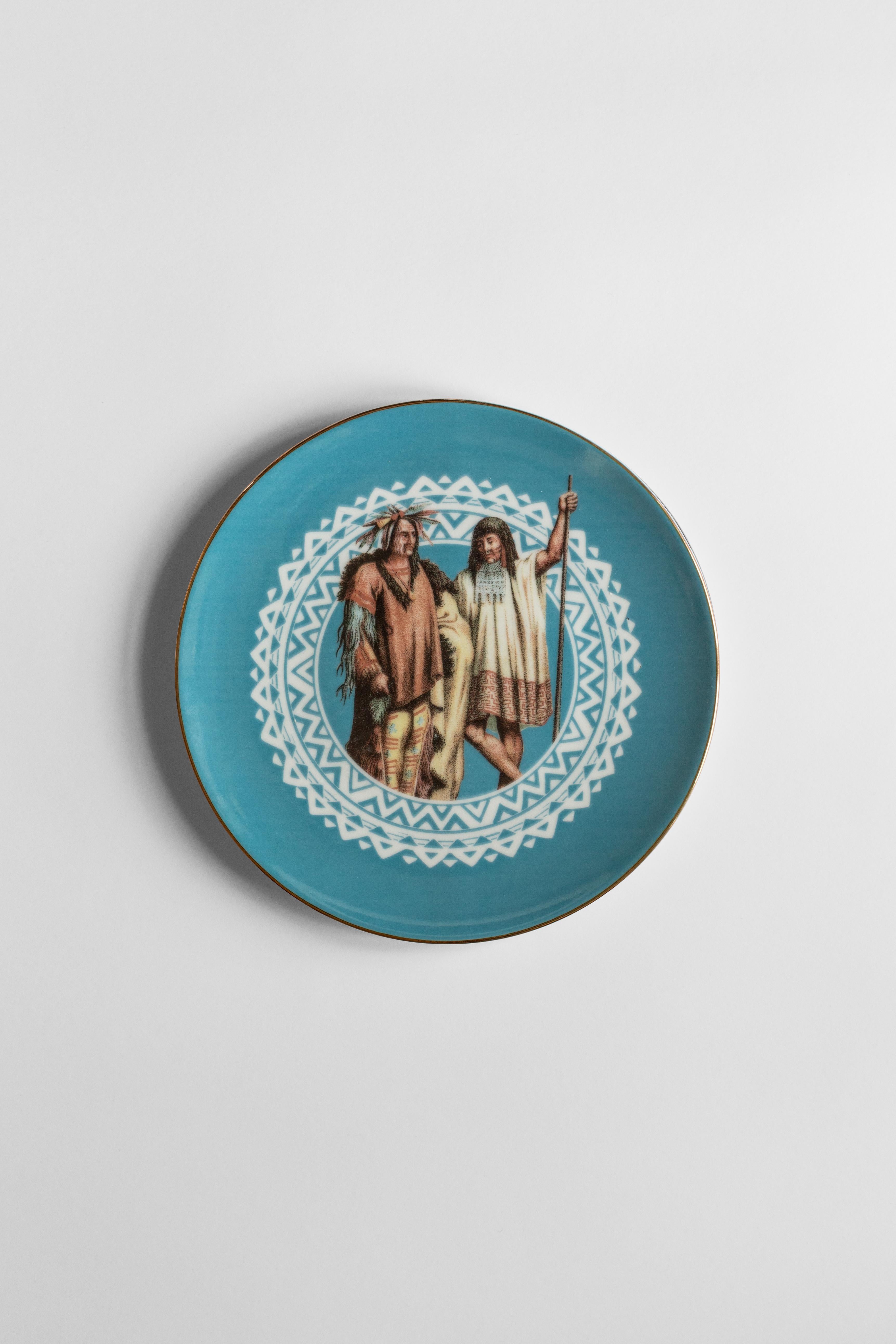 Italian Human Being, Six Contemporary Porcelain Dessert Plates with Decorative Design For Sale