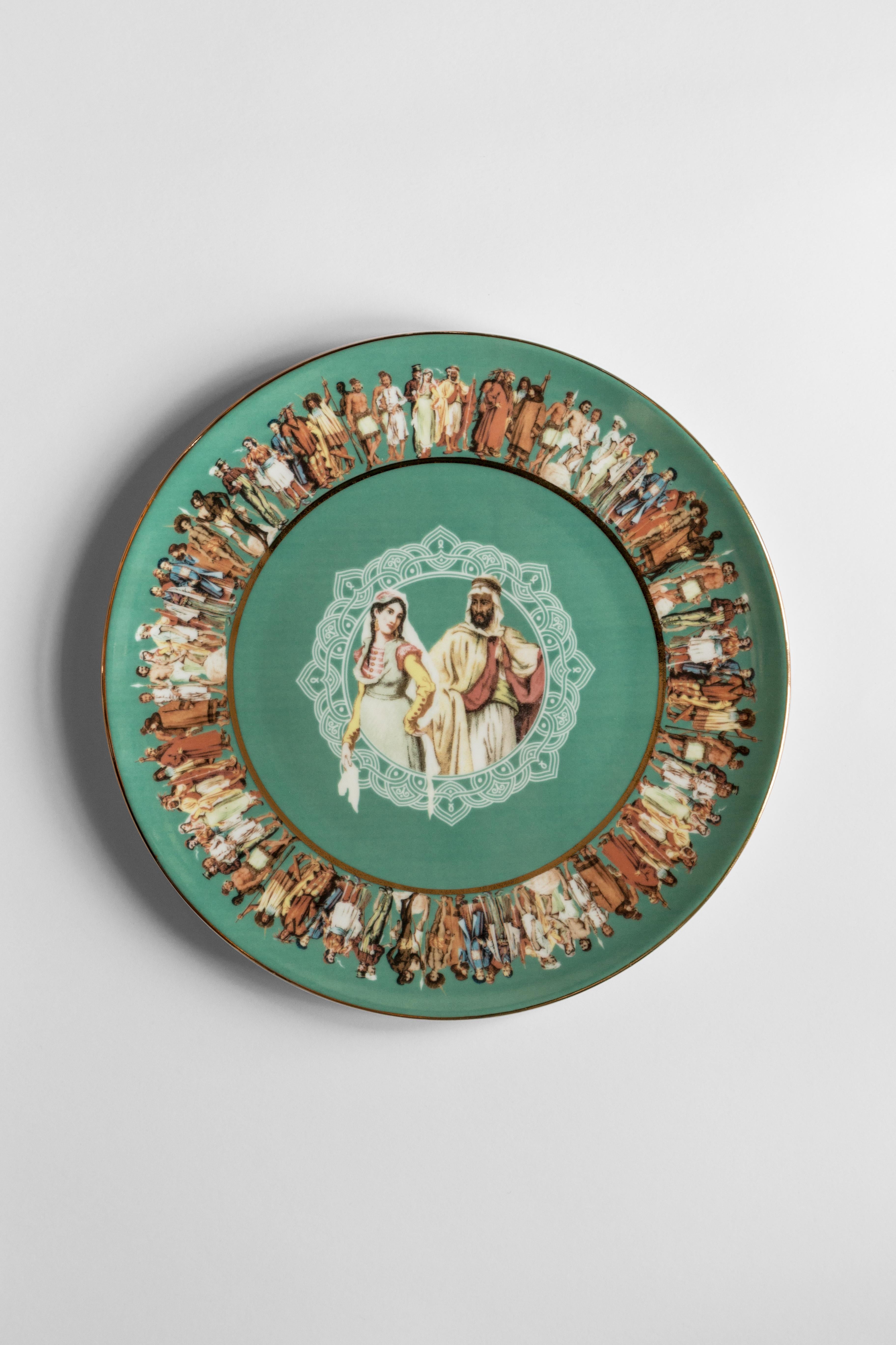 Être humain:: six assiettes plates contemporaines en porcelaine avec motif décoratif Neuf - En vente à Milano, Lombardia