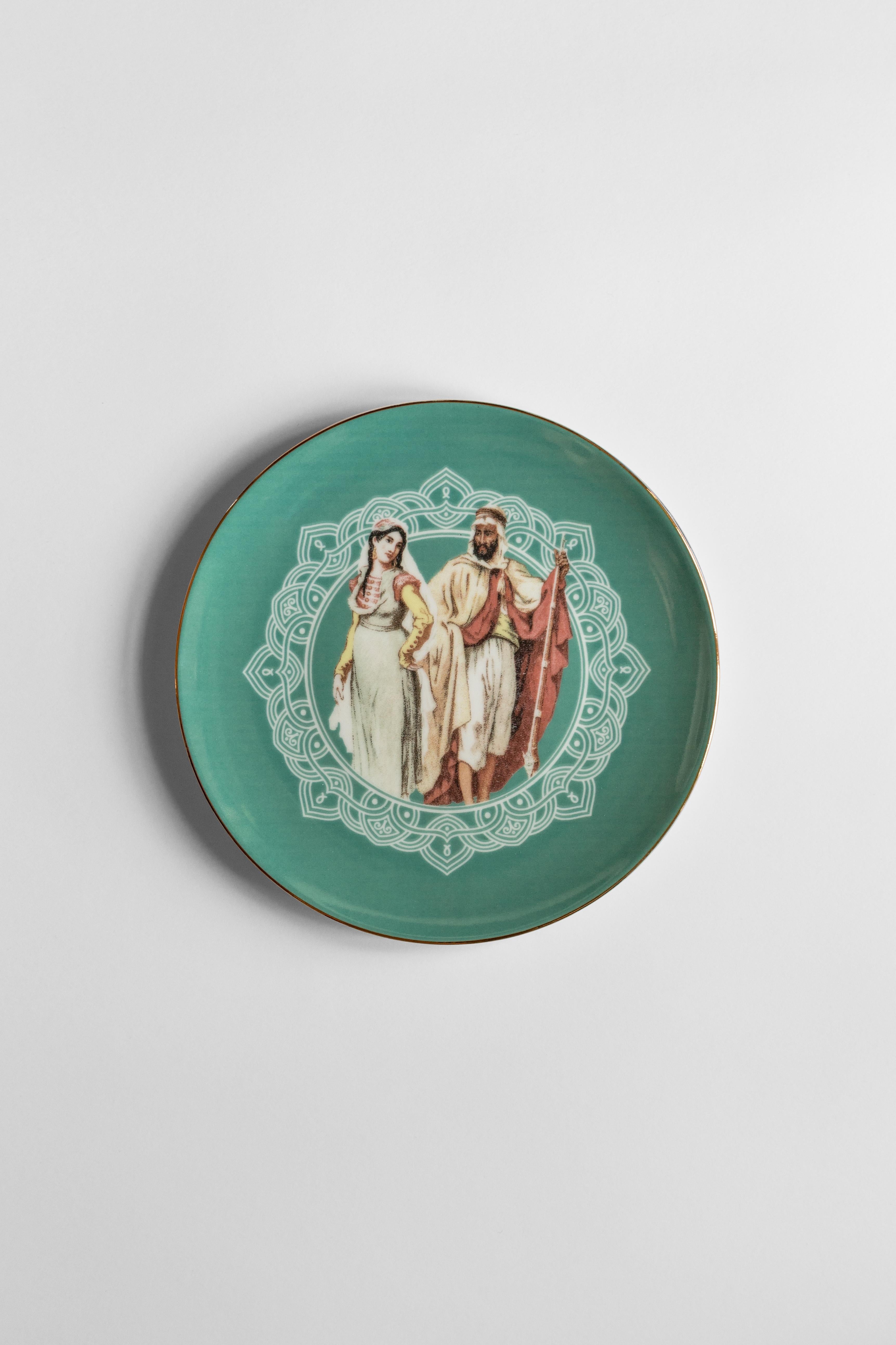 Human Being, Six Contemporary Porcelain Dessert Plates with Decorative Design In New Condition For Sale In Milano, Lombardia