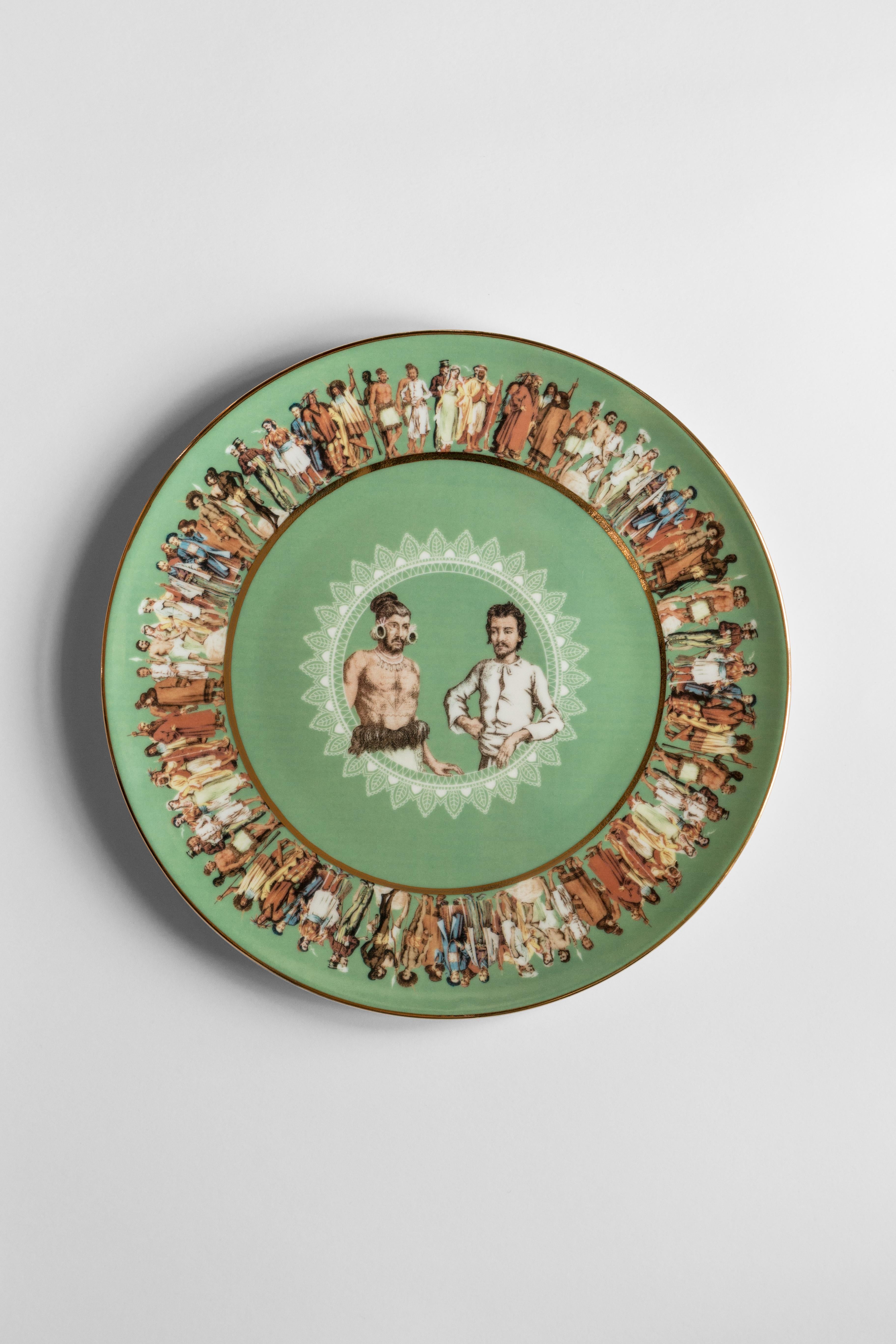 XXIe siècle et contemporain Être humain:: six assiettes plates contemporaines en porcelaine avec motif décoratif en vente