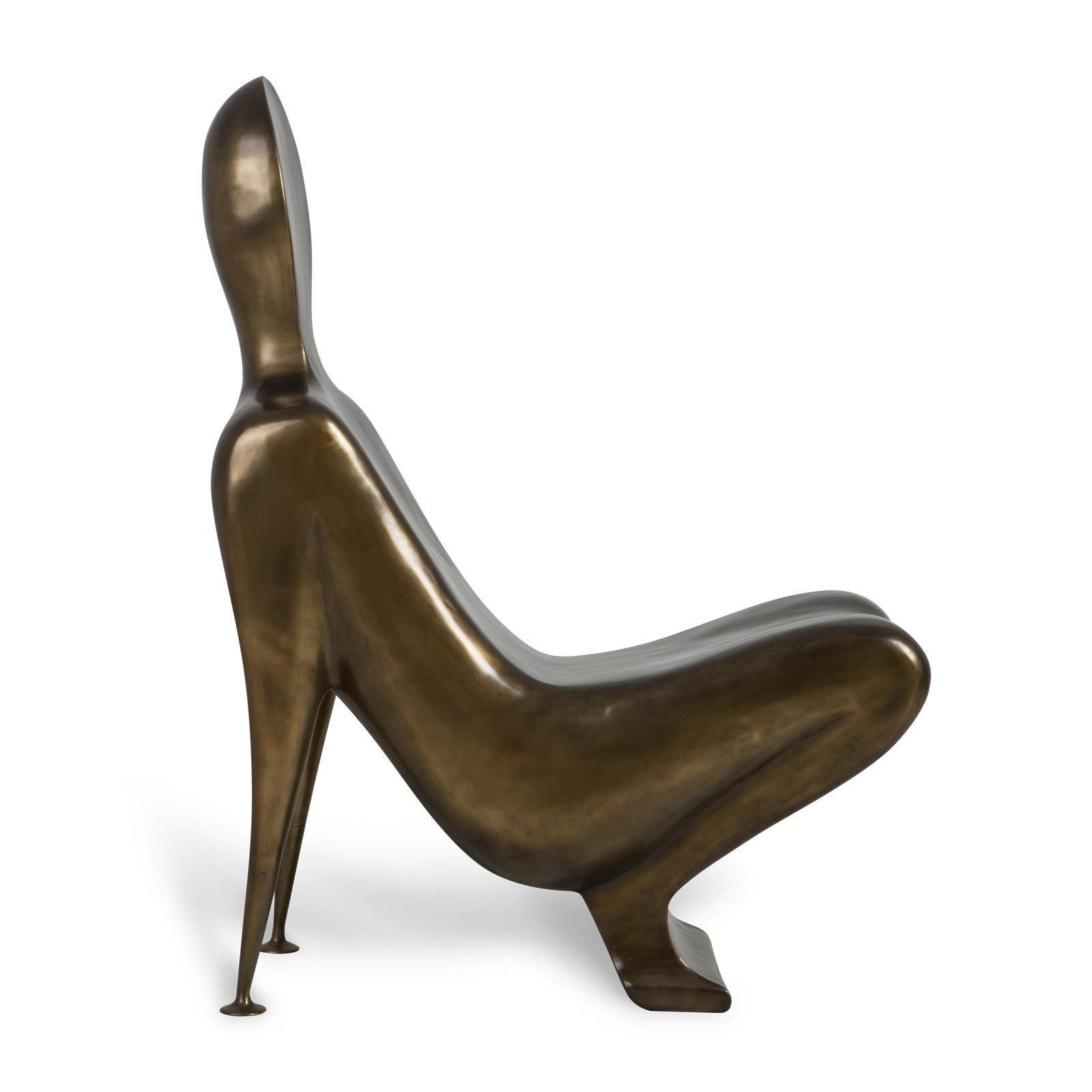 Contemporary Human Brass Chair in Solid Antique Brass