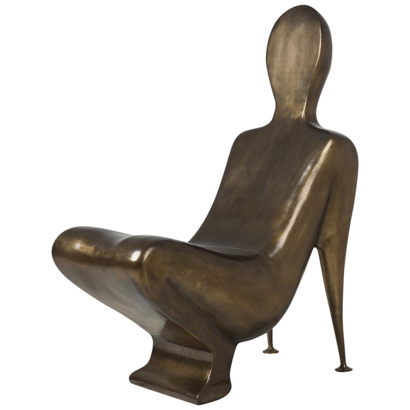 Human Brass Chair in Solid Antique Brass