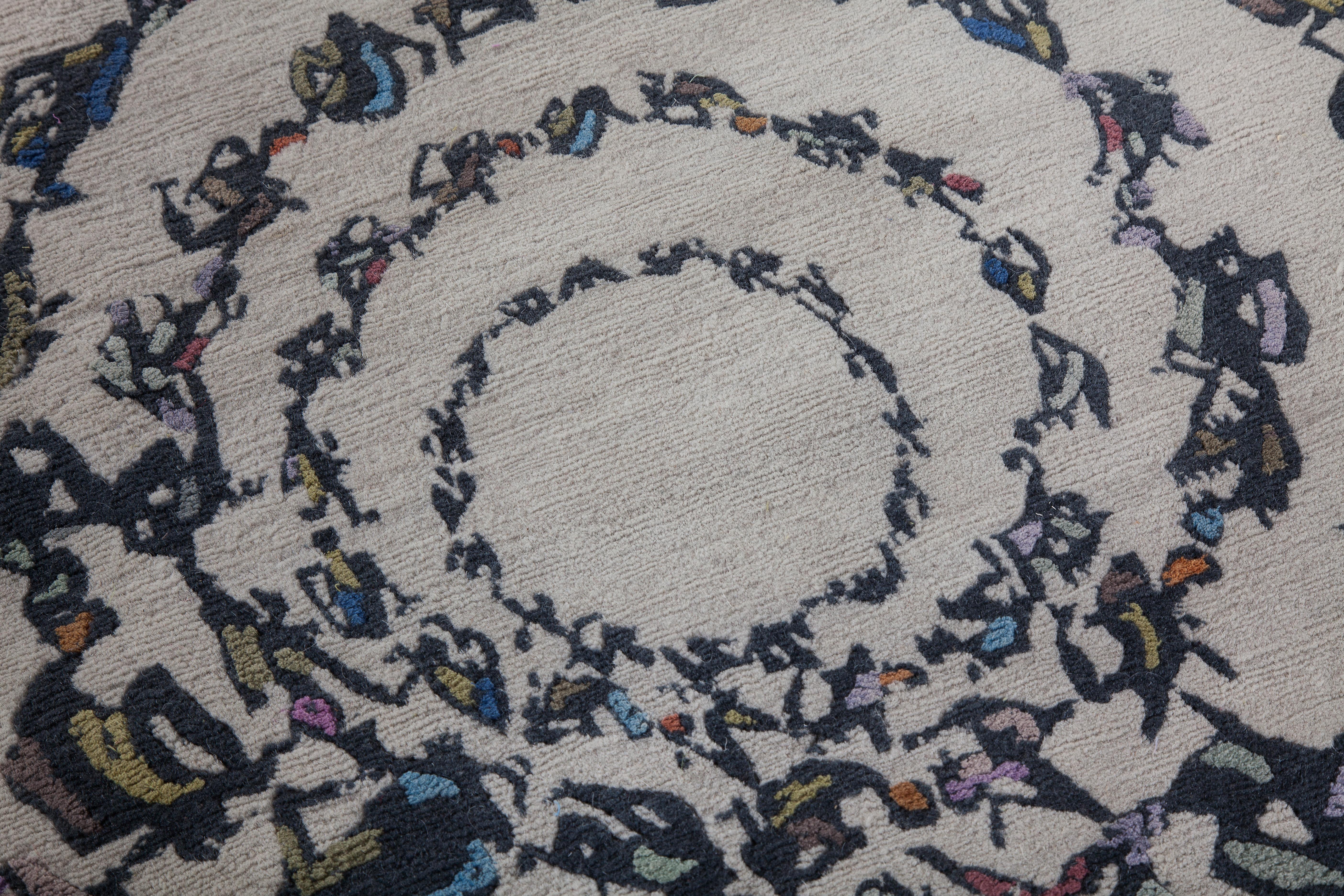 Contemporary Human Circle, Inferno Carpet, Hand Knotted in Wool, 200 Knots For Sale